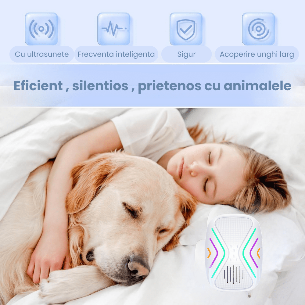 Aparat Repelent Ultrasunete si Electromagnetic HASEPE, Anti Rozatoare, Gandaci si Tantari, Protectie 360°, Nivele Reglabile, Fara Chimicale, Sigur pentru Copii si Animale, Alb - HASEPE