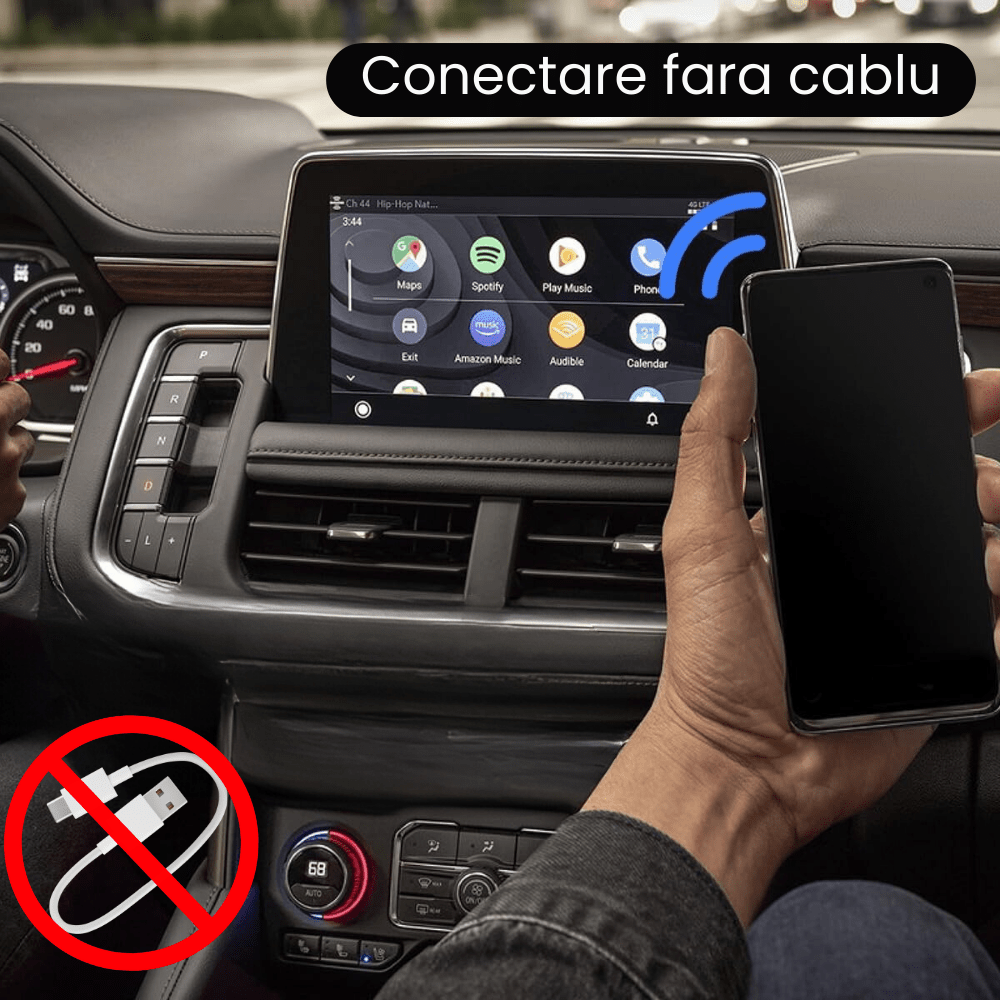 Modulator Auto CarPlay si Android Auto Wireless 2 in 1 HASEPE, Plug & Play, Compatibil iOS 10+ si Android 11+, WiFi 2.4/5Ghz, Procesor AI, Conectare Automata, Upgrade Masini cu CarPlay/Android Auto - HASEPE