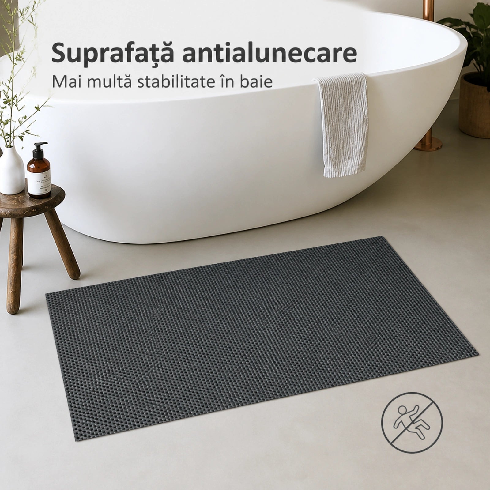 Covoras Baie HASEPE® Antiderapant, Covoras Anti Alunecare Pentru Baie Gri 80x50 cm