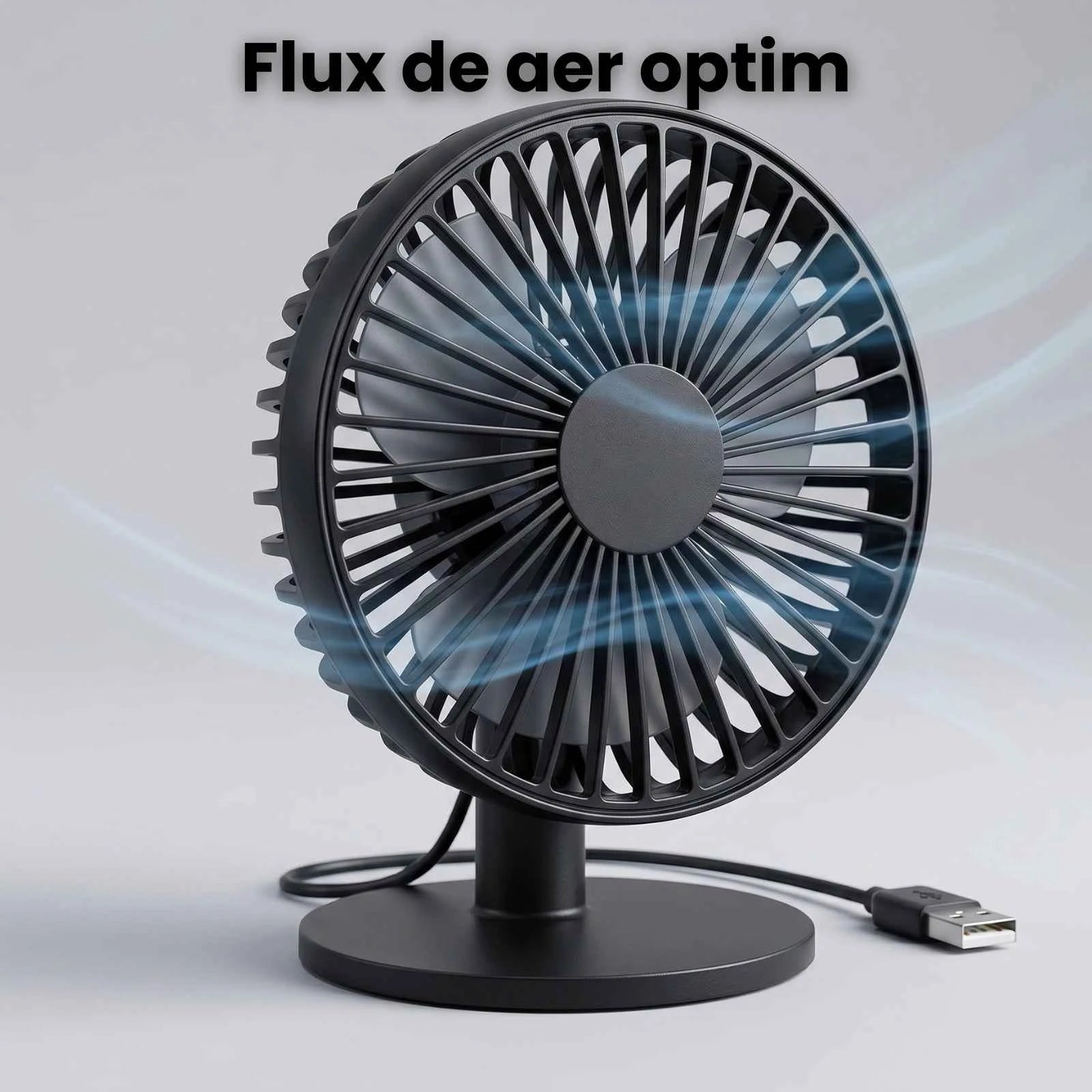 Ventilator USB HASEPE® De Masa, Ventilator Birou Negru Ø16.6 cm, Ventilator USB Cu 3 Trepte De Viteza