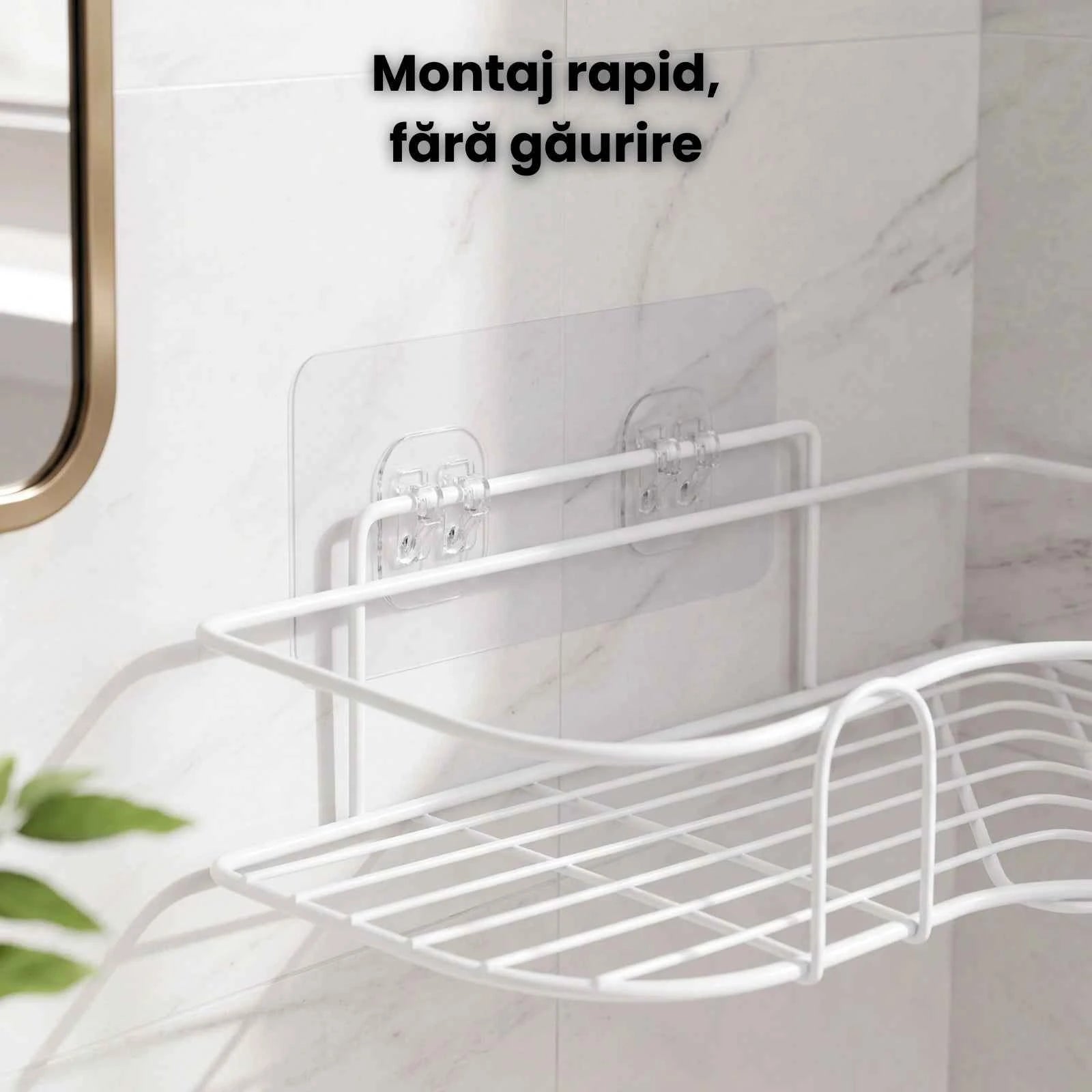 Raft de Dus HASEPE® Pentru Baie Din Metal Alb, Raft Colt Autoadeziv Fara Gaurire 26x26x6cm
