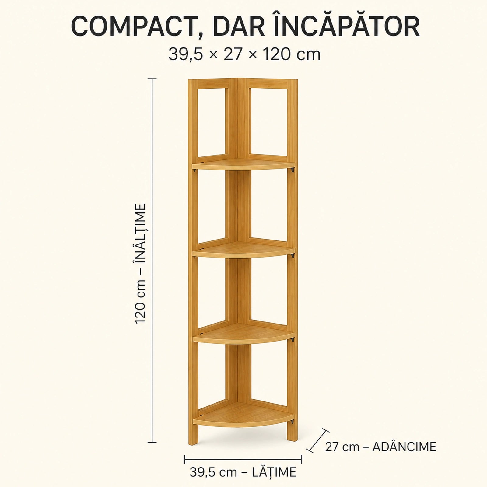 Raft de Colt HASEPE® din Bambus, 4 Polite, 39.5x27x120 cm, Raft Depozitare pentru Baie, Bucatarie si Casa
