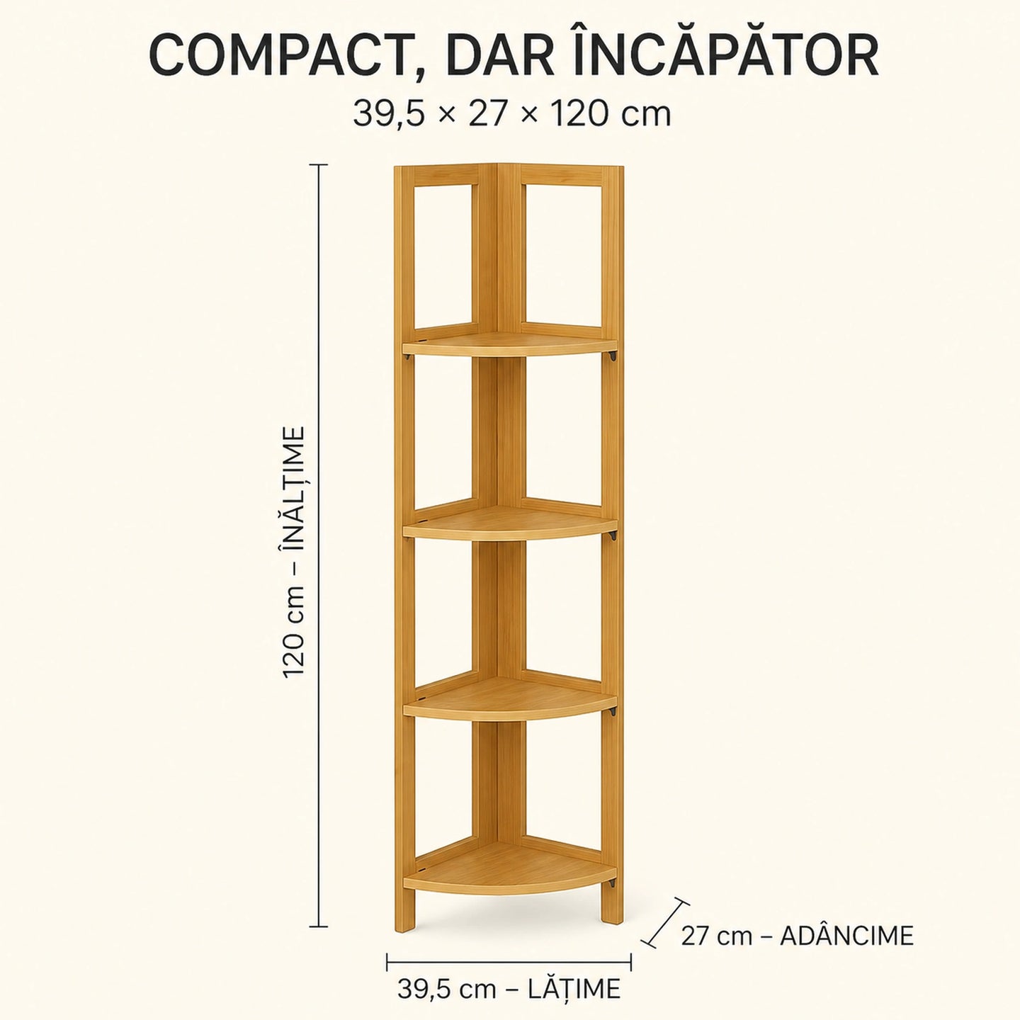 Raft de Colt HASEPE® din Bambus, 4 Polite, 39.5x27x120 cm, Raft Depozitare pentru Baie, Bucatarie si Casa