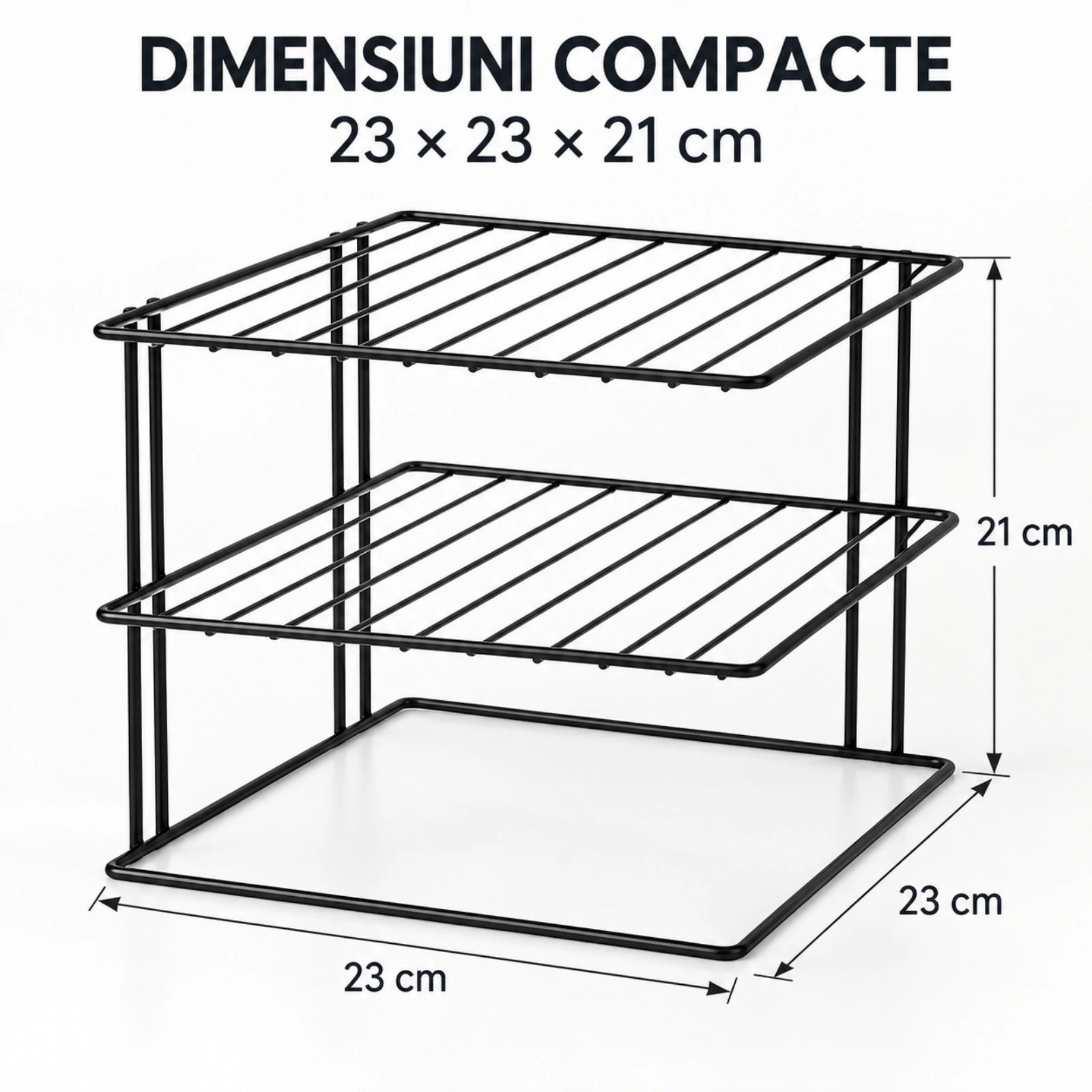 Organizator bucatarie HASEPE® raft de colt cu 3 nivele, metal negru, 23x23x21 cm, raft organizator pentru farfurii si dulap