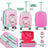 Troler Copii HASEPE® Roz Verde cu Unicorn, Valiza Copii 22.8L din Copolimer ABS, 4 Roti Duble Rotative, Maner Telescopic pana la 85 cm