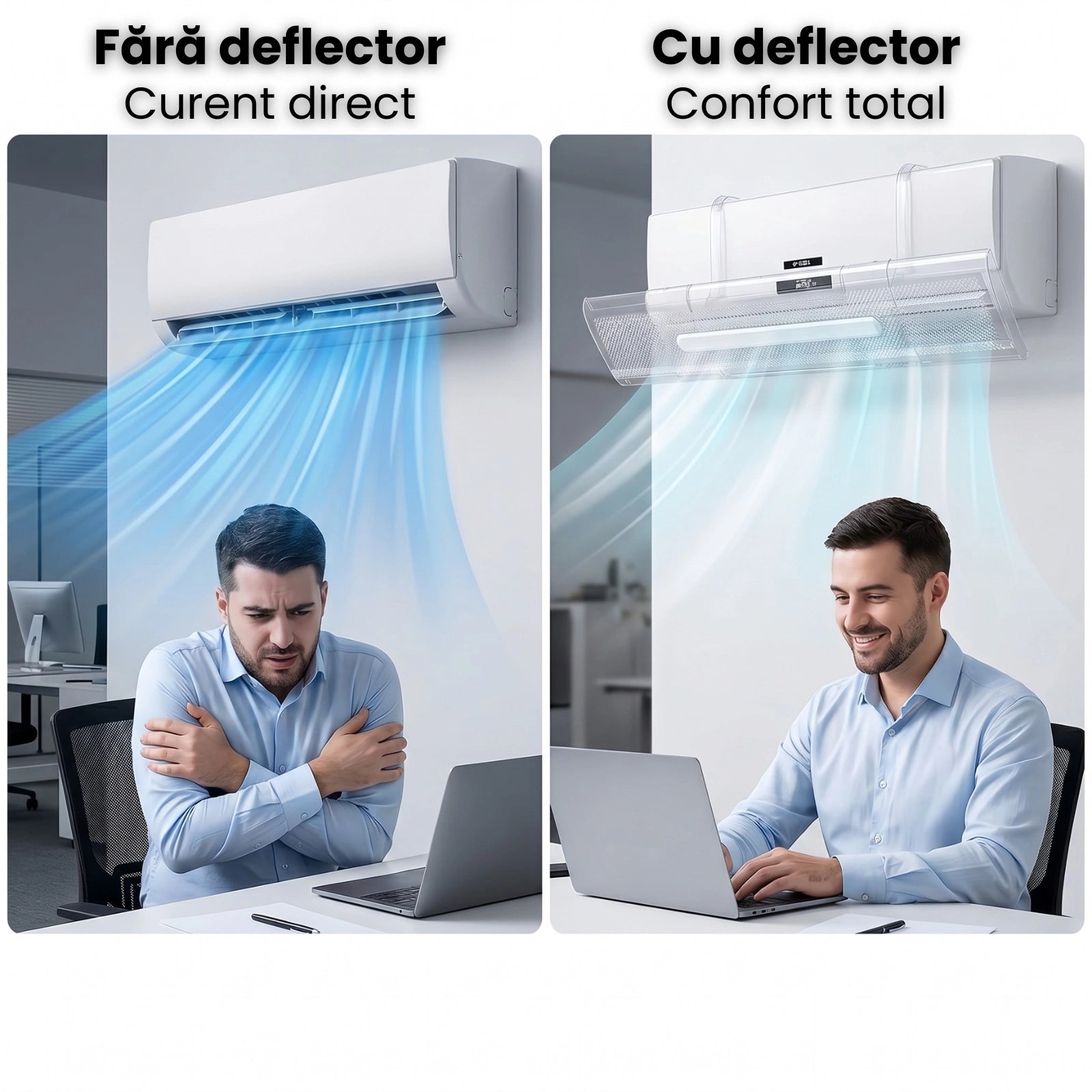 Deflector Aer Conditionat HASEPE, Reglabil 53–95 cm, Transparent, Montaj Fara Gaurire