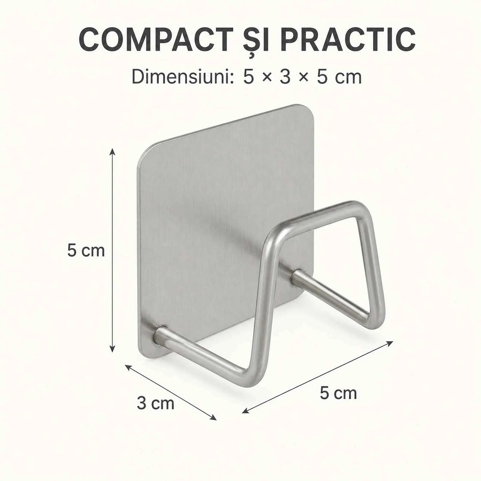 Suport Baie HASEPE® Autocolant Multifunctional din Otel Inoxidabil, Suport Burete 5x3x5 cm