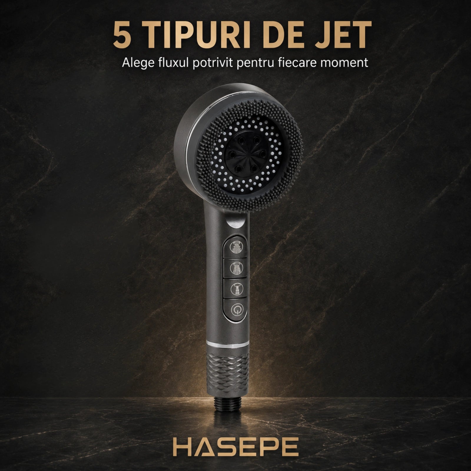 Para Dus HASEPE® Cu 5 Functii, Capat Dus Cu Jet Ploaie si Masaj, Economisire Apa, Montaj Universal 21 mm