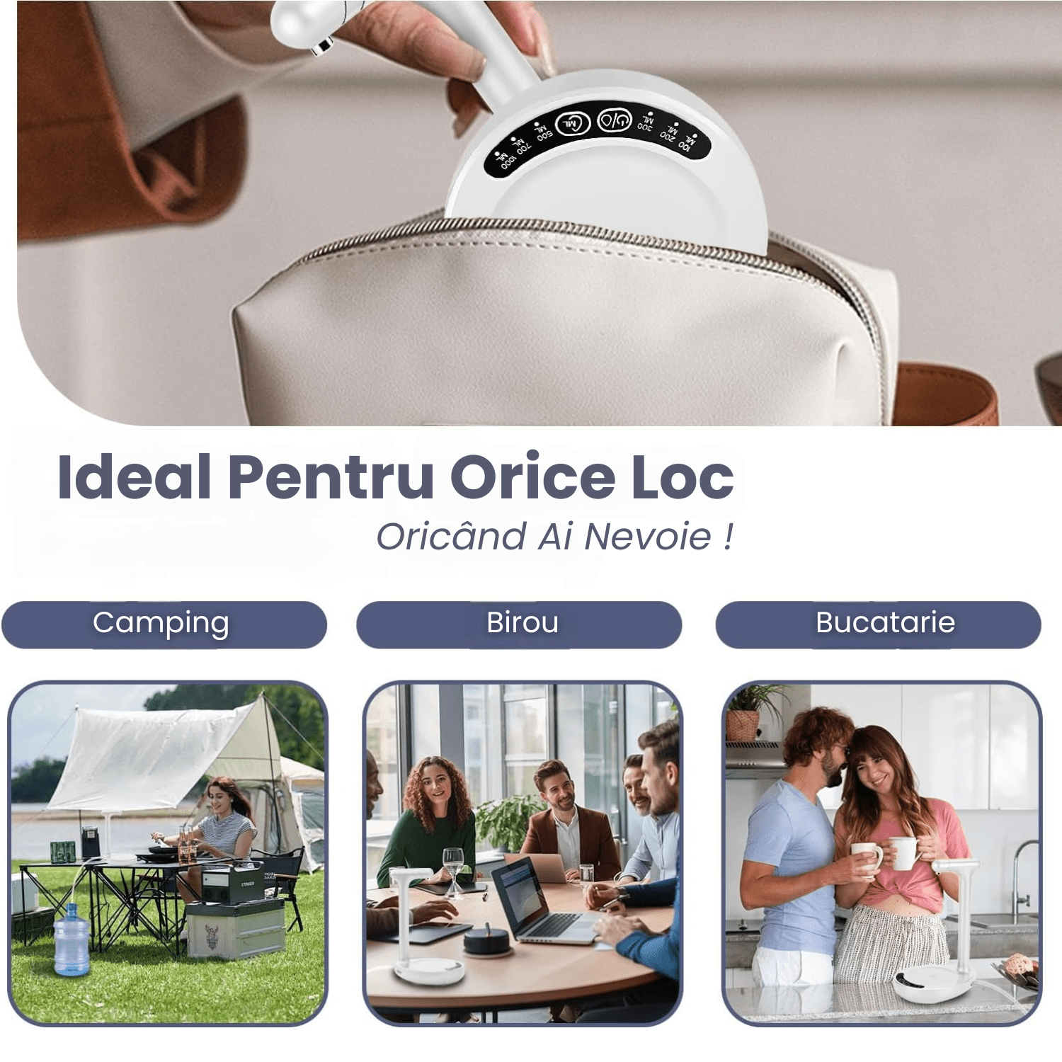 Pompa Electrica pentru Bidon de Apa HASEPE, USB Reincarcabil 1200mAh, Dozator Portabil si Pliabil, Compatibil 5–19L, Ideal pentru Acasa, Birou, Camping, Flux Rapid, Plastic ABS + Furtun Silicon - HASEPE