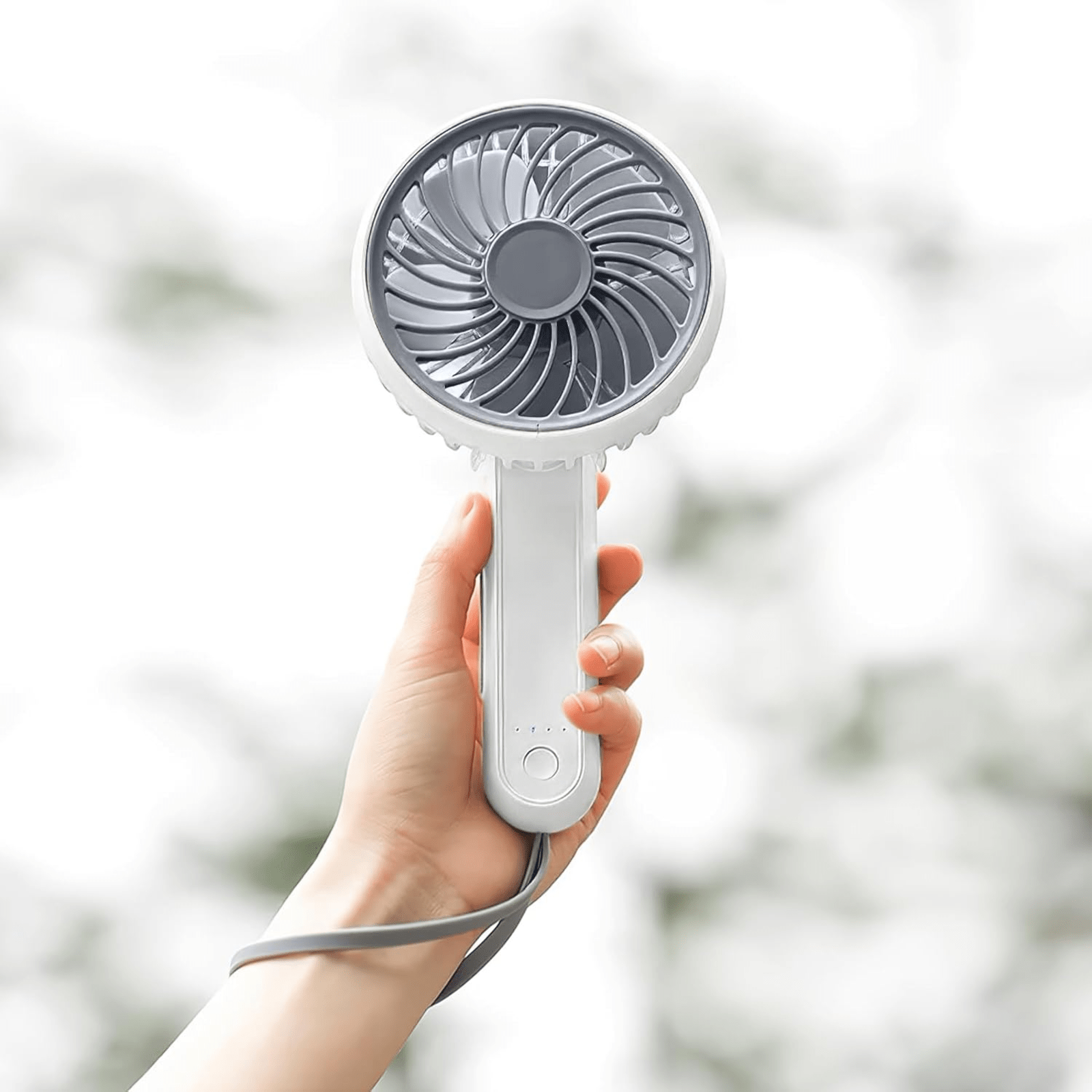Ventilator portabil pliabil USB HASEPE, 3 viteze, rotire 180°, diametru 21 cm, autonomie 1,5–5 ore, compact si silentios, ideal pentru birou, plaja, calatorii, alb - HASEPE