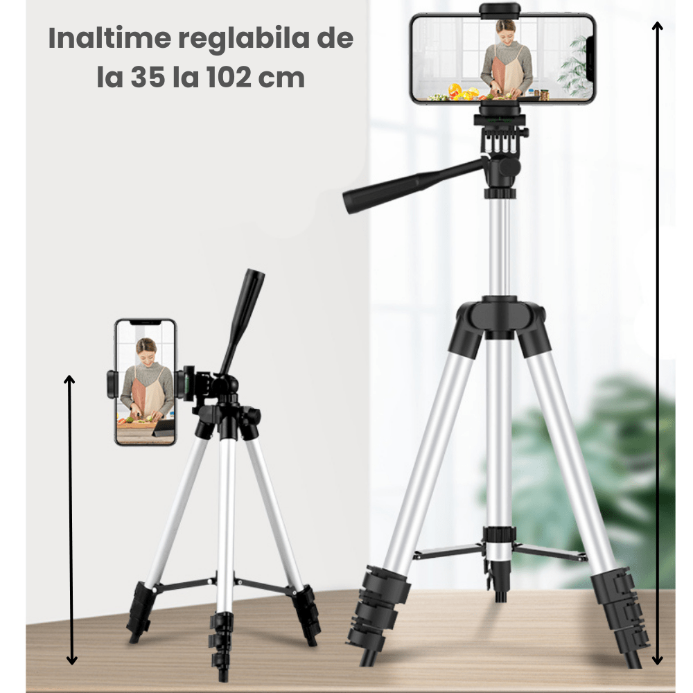 Trepied Foto Aluminiu Profesional HASEPE, cu Rotire 360 Grade si Inclinare 90 de Grade, Inaltime Ajustabila 35 - 102 cm, Nivela Inclusa, Usor de Utilizat pentru Camera, Telefon Mobil, Videoproiector, Ni - HASEPE