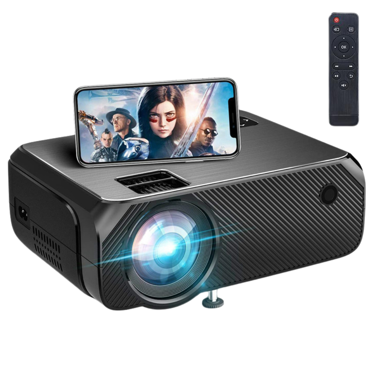 Videoproiector portabil HASEPE, WiFi Mirroring Android/iOS/Windows/MacBook, Rezolutie HD 720P, 3900 LUX, HDMI, USB, SD, VGA, AV, difuzor integrat, ideal pentru acasa si exterior