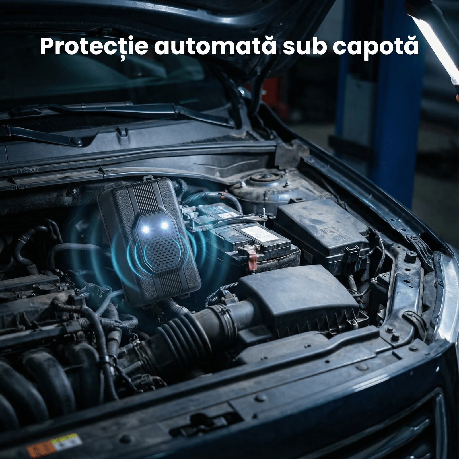 Aparat Anti Rozatoare Auto HASEPE Cu Ultrasunete Si Lumini, Aparat Anti Rozatoare Autovehicule Pentru Jderi Si Nevăstuici, Aparat Impotriva Rozatoarelor Auto Pentru Compartiment Motor, Carcasa ABS, Al - HASEPE