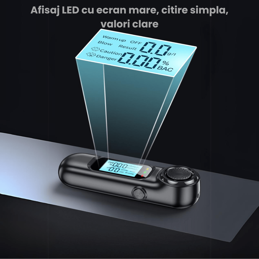 Etilotest Profesional HASEPE, Fara Contact, Alcoolmetru Digital, Calibrare Automata, Acuratete +/ - 0,01% BAC, LCD Color, USB - C, 300 Testari, Negru Mat - HASEPE