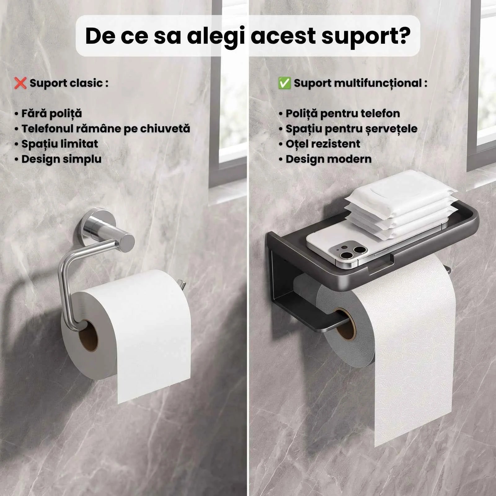 Suport Hartie Igienica HASEPE® Cu Raft Superior, Montaj Prin Lipire Sau Gaurire