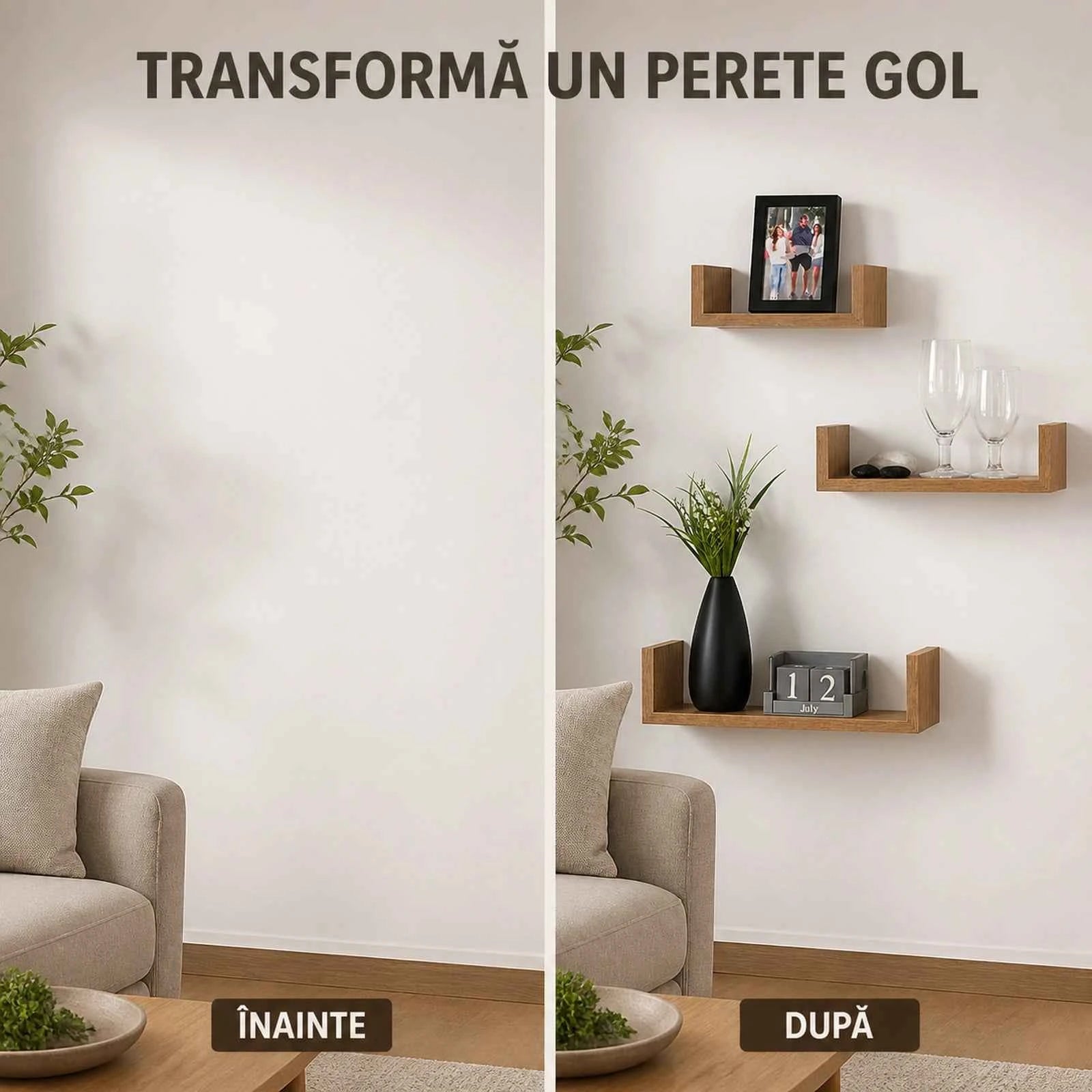 Set 3 Rafturi De Perete HASEPE®, Set 3 Rafturi Suspendate Maro, Rafturi Decorative Cu Suporturi Ascunse