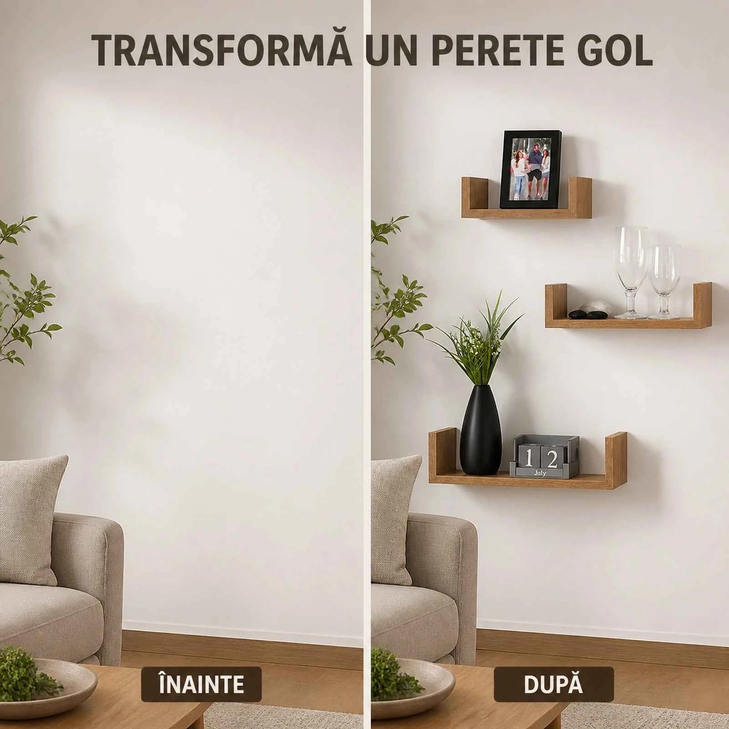 Set 3 Rafturi De Perete HASEPE®, Set 3 Rafturi Suspendate Maro, Rafturi Decorative Cu Suporturi Ascunse