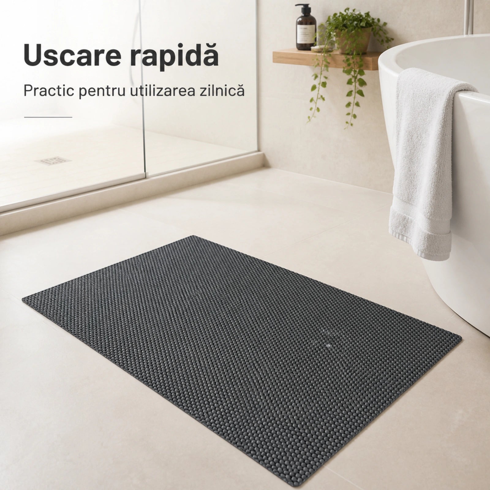 Covoras Baie HASEPE® Antiderapant, Covoras Anti Alunecare Pentru Baie Gri 80x50 cm
