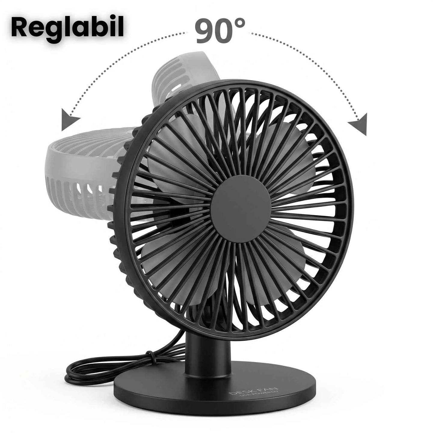 Ventilator USB HASEPE® De Masa, Ventilator Birou Negru Ø16.6 cm, Ventilator USB Cu 3 Trepte De Viteza