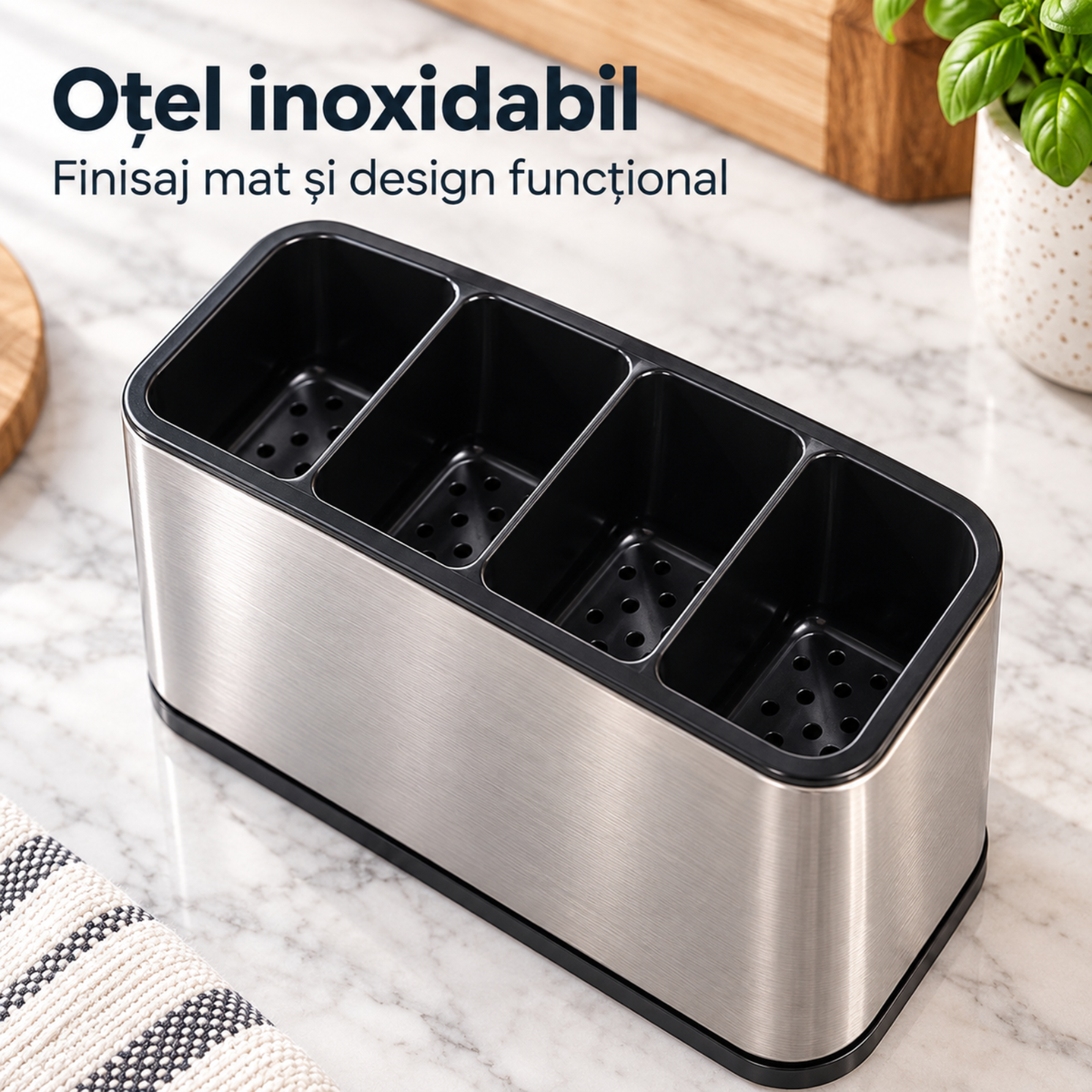 Suport Tacamuri Hasepe® din Inox, 4 Compartimente, 18x9x13 cm, Scurgere in Chiuveta