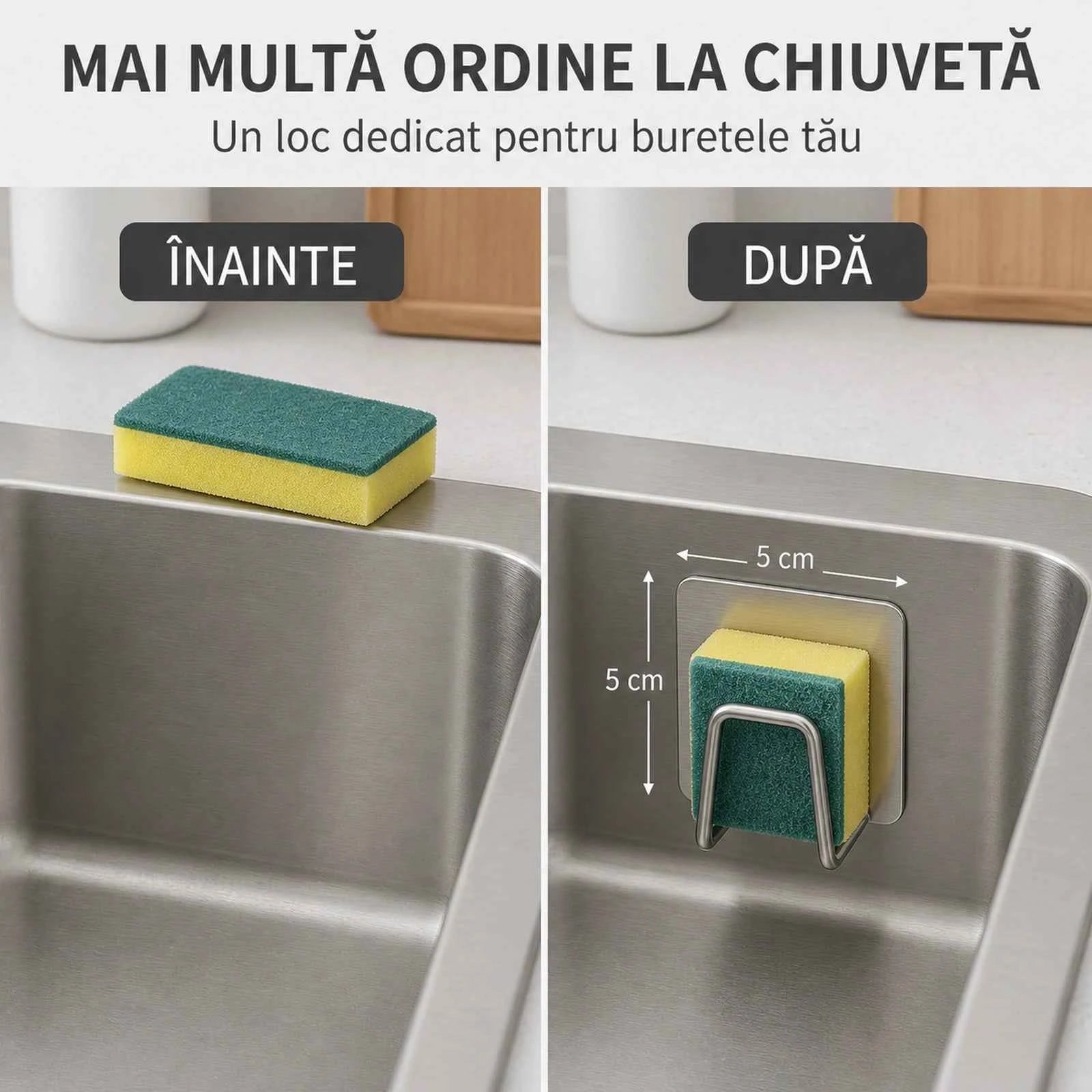 Suport Baie HASEPE® Autocolant Multifunctional din Otel Inoxidabil, Suport Burete 5x3x5 cm
