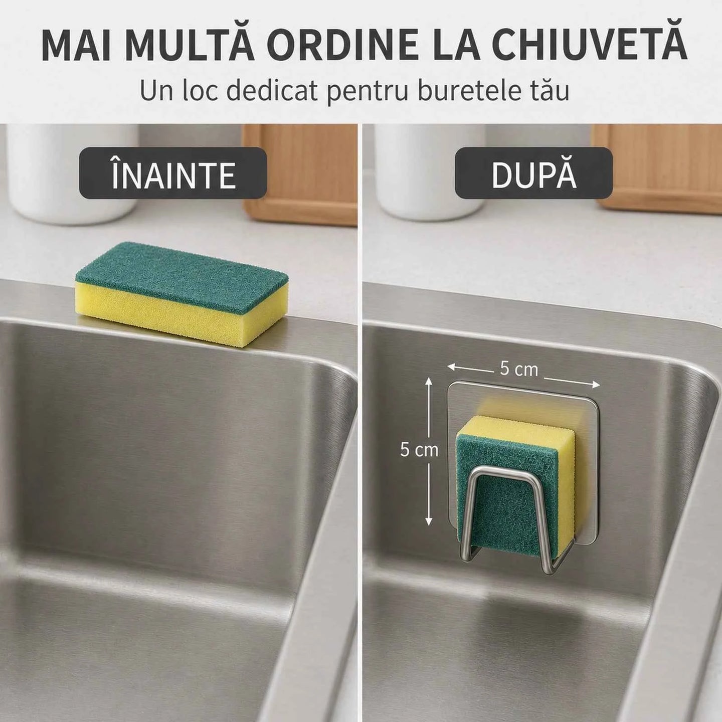 Suport Baie HASEPE® Autocolant Multifunctional din Otel Inoxidabil, Suport Burete 5x3x5 cm