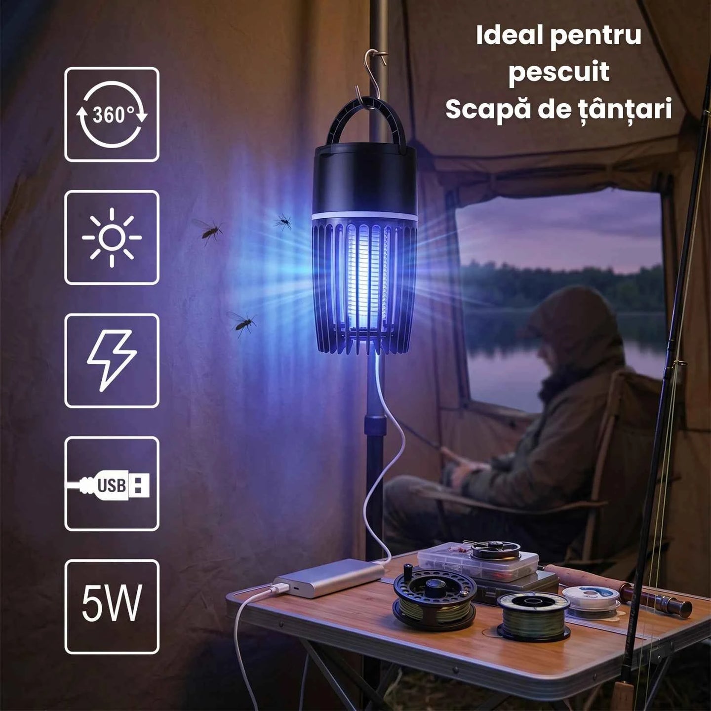Aparat Anti Tantari HASEPE® 5W, Lampa Anti Insecte, , Anti Insecte Cu Descarcare Electrica, Alimentare USB