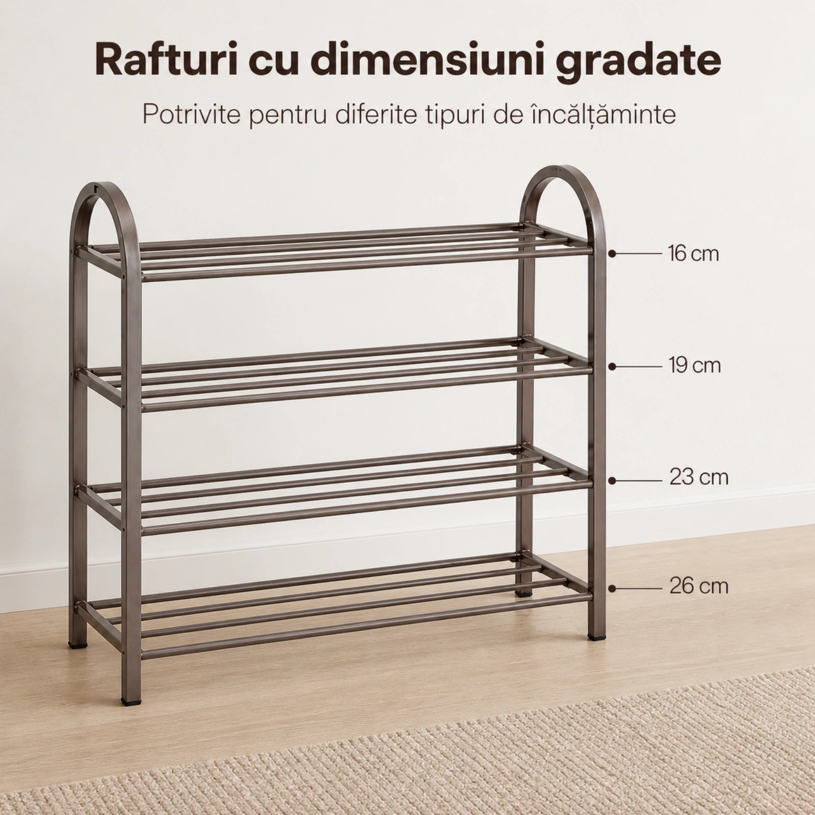 Dulap Pantofi HASEPE® Cu 4 Rafturi Metalice, Organizator Pantofi 61x28x64cm