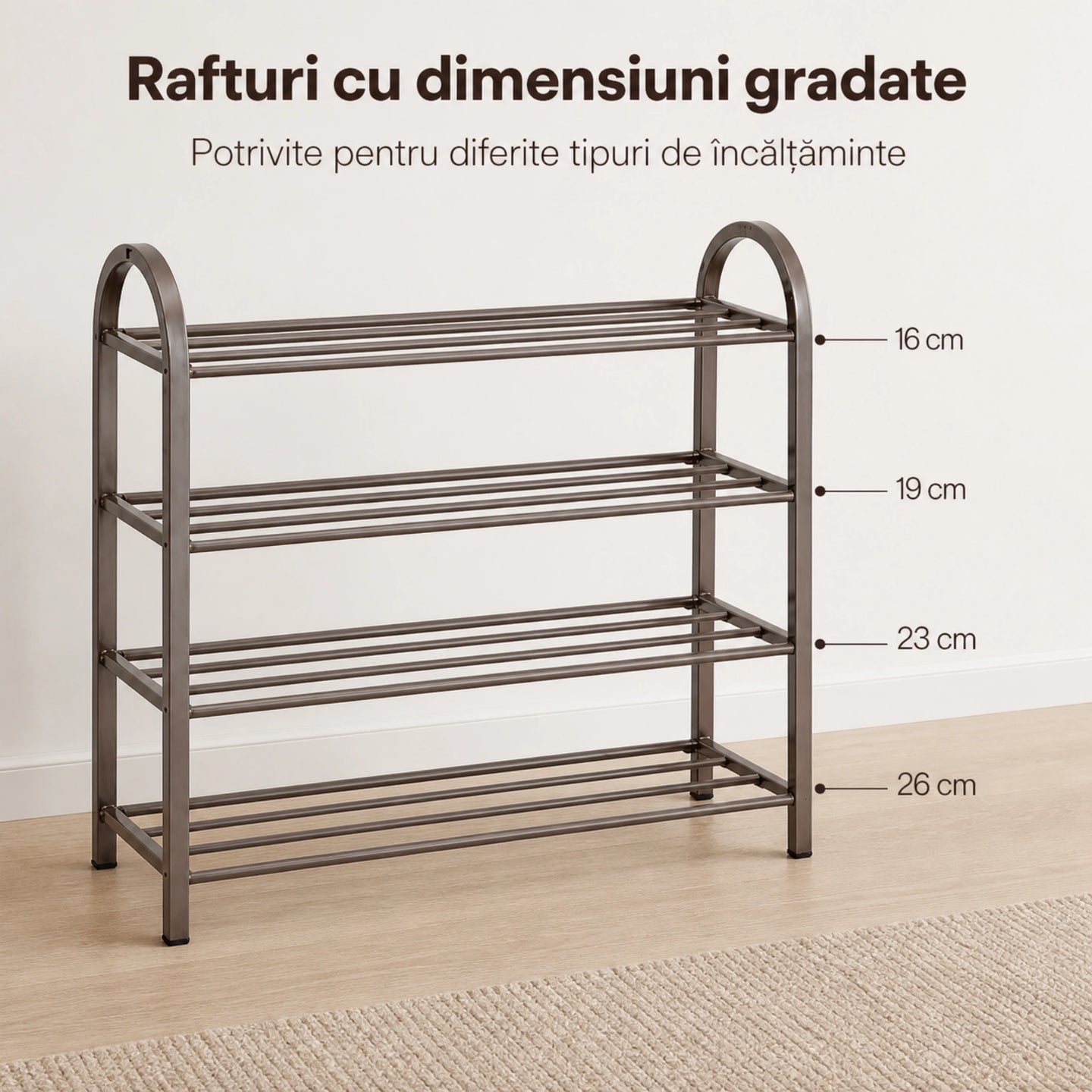 Dulap Pantofi HASEPE® Cu 4 Rafturi Metalice, Organizator Pantofi 61x28x64cm