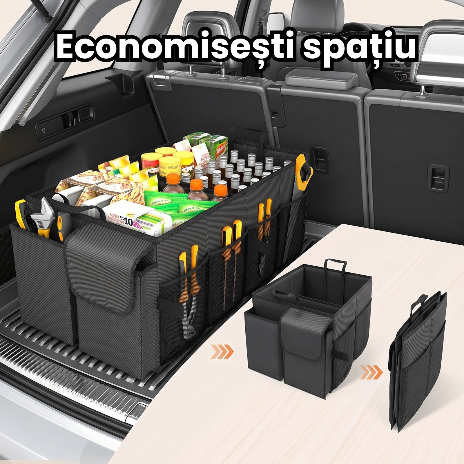 Organizator Portbagaj Auto 58L HASEPE, Pliabil, 3 Compartimente