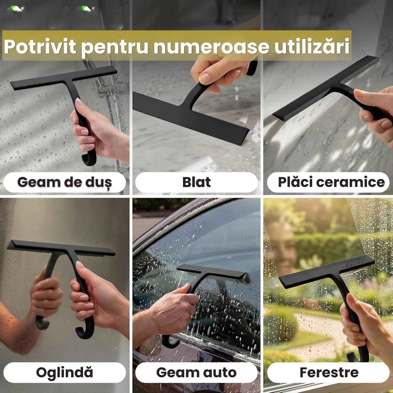 Stergator Geam HASEPE® Din Silicon, Racleta Geam Pentru Cabina Dus, Oglinzi, Faianta Si Ferestre