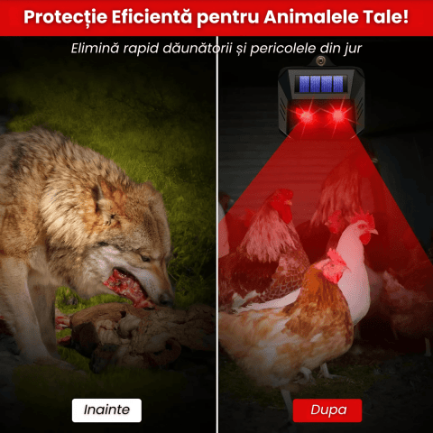 Dispozitiv Anti Daunatori Solar HASEPE, Alungator Pisici, Caini, Pasari si Serpi, LED Rosu Simulare Ochi Pradator, Protectie Gradina si Ferma, Ecologic, Rezistent Intemperii - HASEPE