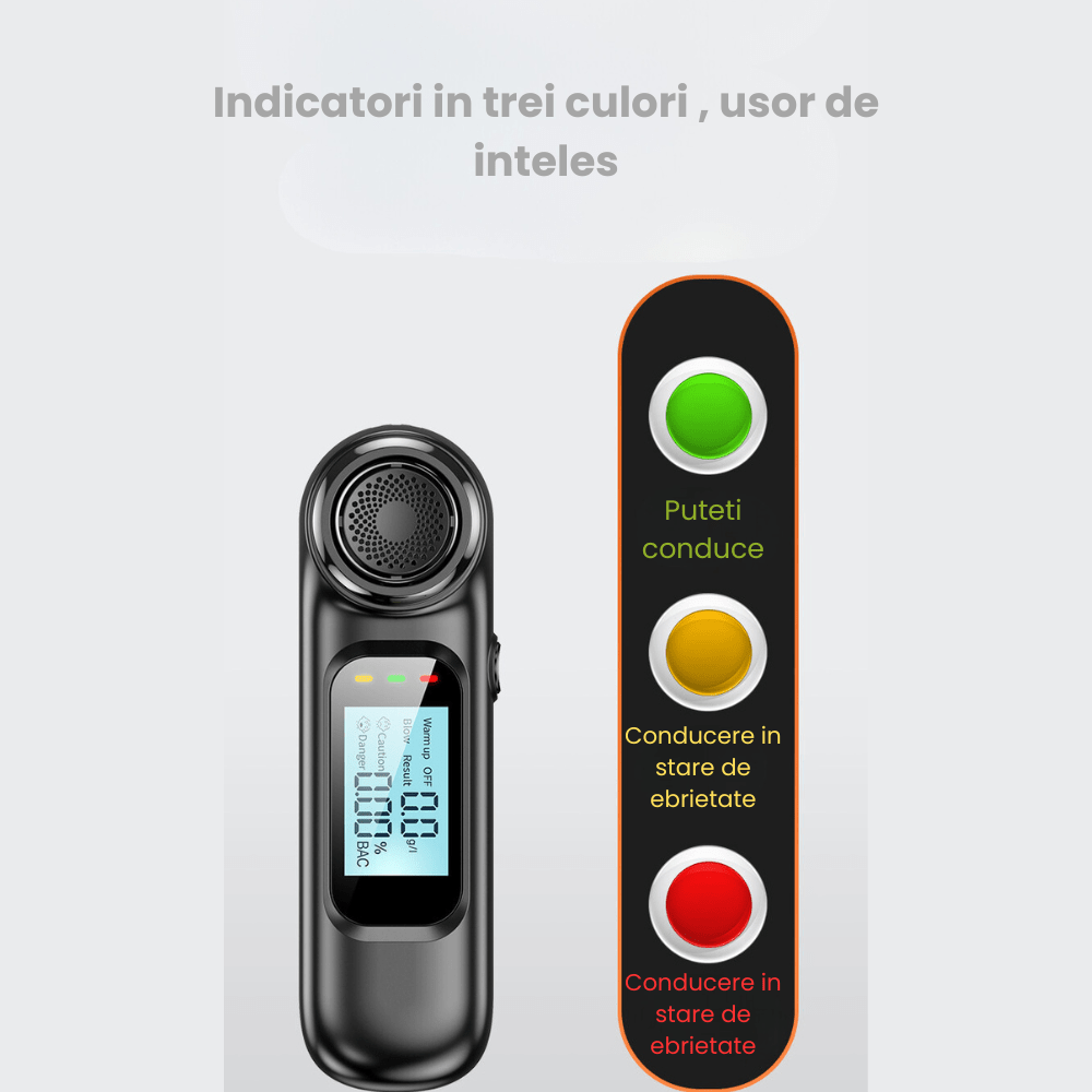 Etilotest Profesional HASEPE, Fara Contact, Alcoolmetru Digital, Calibrare Automata, Acuratete +/ - 0,01% BAC, LCD Color, USB - C, 300 Testari, Negru Mat - HASEPE
