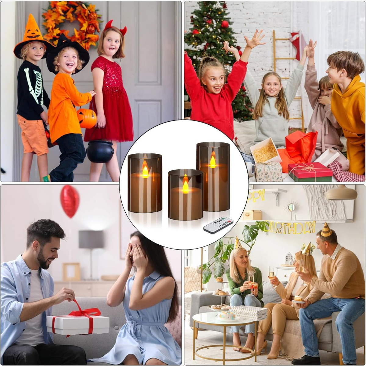 Set 3 Lumanari Led HASEPE Decorative Din Sticla Fumurie, Lumanari Decorative Cu Telecomanda Si Timer, Lumanare Electrica Cu Lumina Calda, Lumanari Led Pentru Decor Casa Evenimente Sarbatori - HASEPE