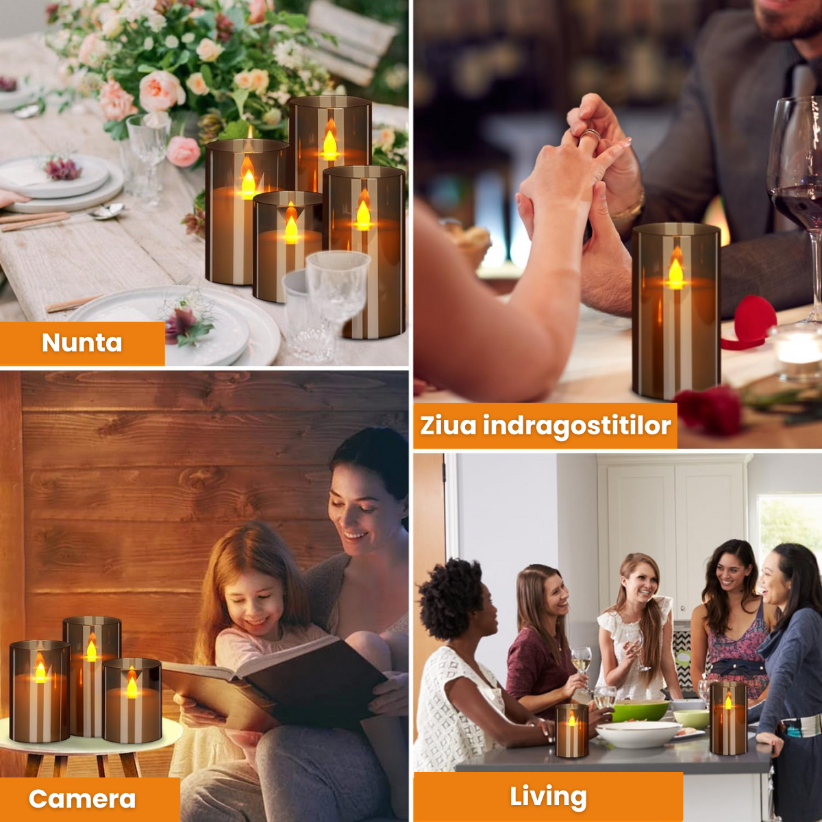 Set 3 Lumanari Led HASEPE Decorative Din Sticla Fumurie, Lumanari Decorative Cu Telecomanda Si Timer, Lumanare Electrica Cu Lumina Calda, Lumanari Led Pentru Decor Casa Evenimente Sarbatori - HASEPE