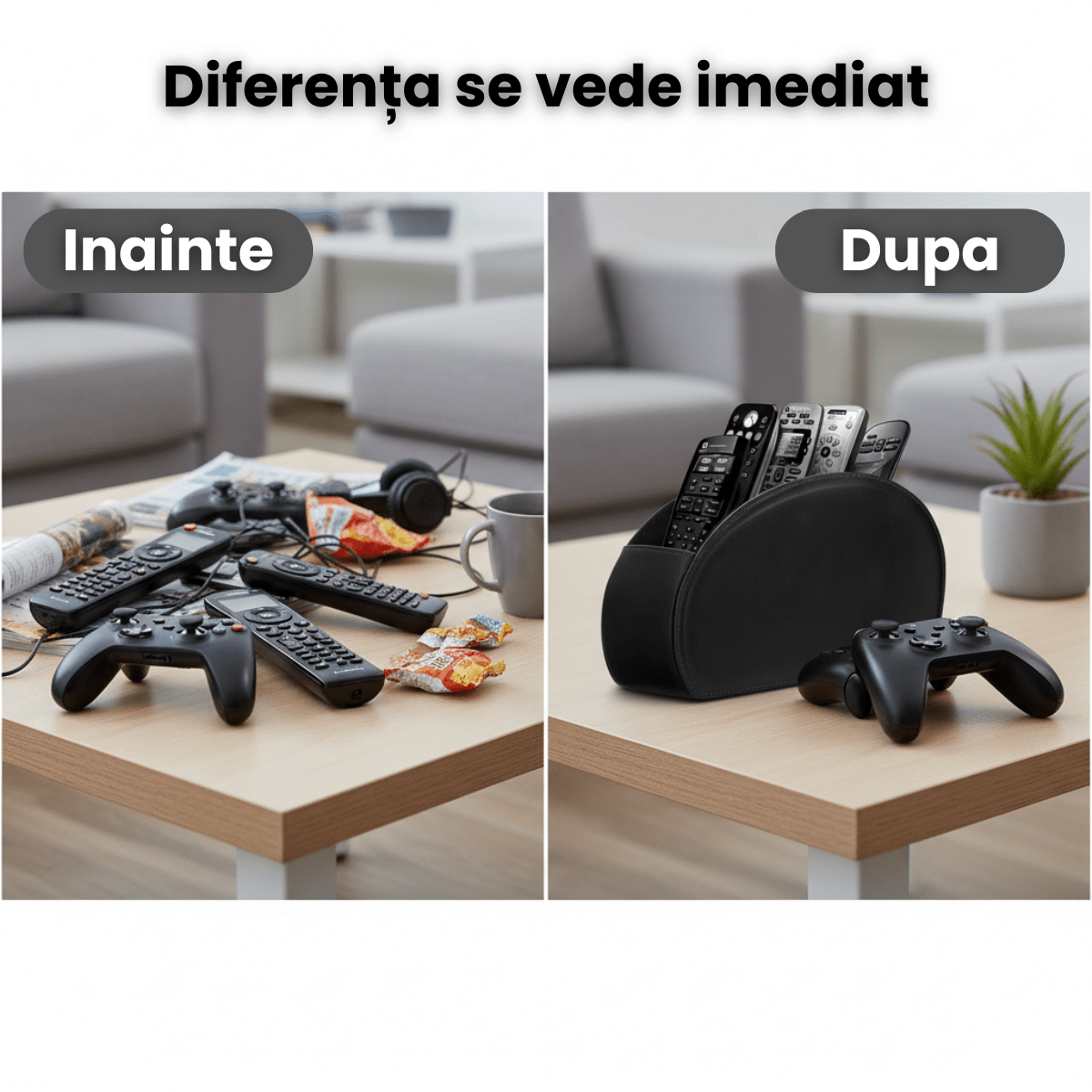 Suport Telecomenzi HASEPE Cu 5 Compartimente Din Piele Ecologica PU, Organizator Telecomenzi Pentru TV Si Media Player, Suport Telecomanda Pentru Ochelari, Telefon Sau Pixuri, Design Elegant Cu Textur - HASEPE