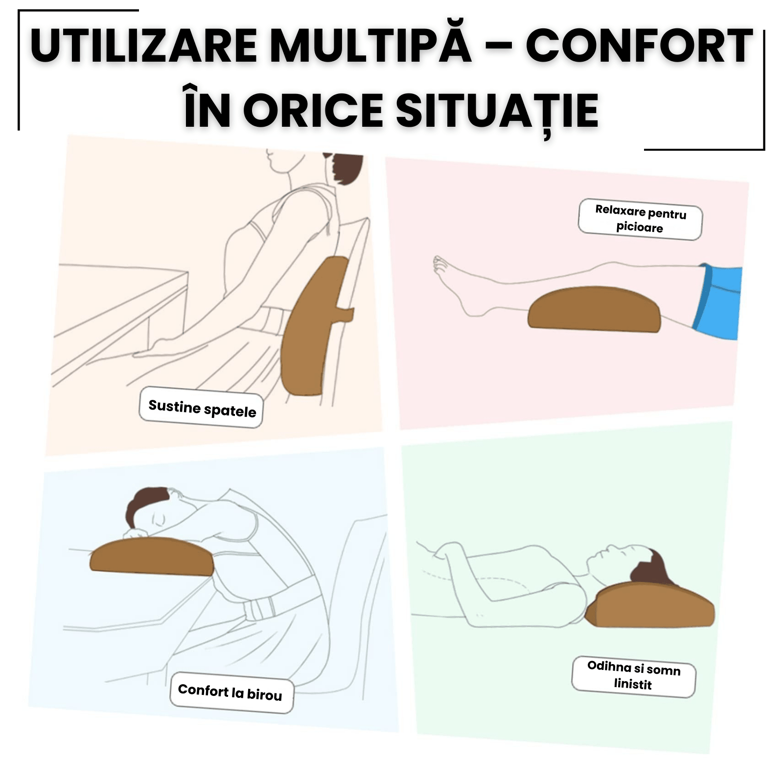 Pernă lombară ortopedică cu spumă memorie HASEPE, suport ergonomic spate, curea reglabila, husă respirabilă, pentru birou, scaun auto și acasă - HASEPE