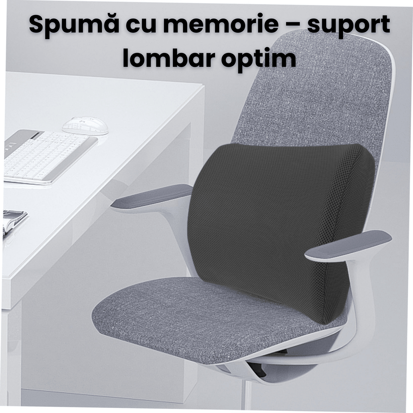 Pernă lombară ortopedică cu spumă memorie HASEPE, suport ergonomic spate, curea reglabila, husă respirabilă, pentru birou, scaun auto și acasă - HASEPE