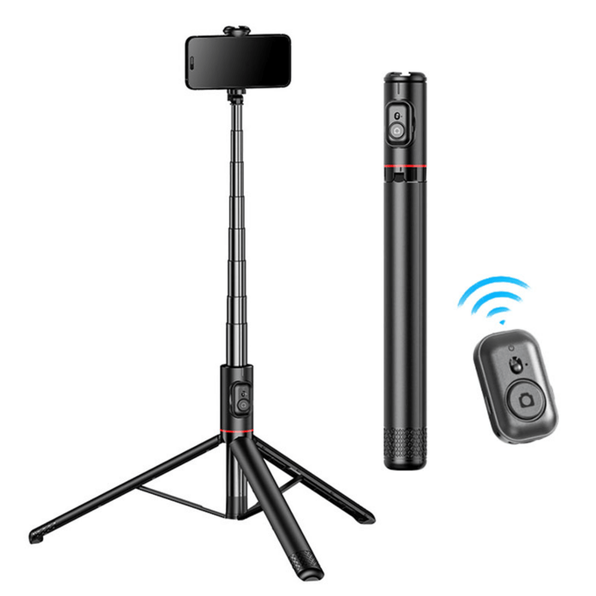 Trepied Foto HASEPE Telescopic Profesional 180cm Cu Telecomanda Bluetooth, Stativ Telefon Extensibil Din Aluminiu Si ABS, Trepied Foto Stabil, Stativ Telefon Reglabil Pentru Selfie Video Live, Negru - HASEPE