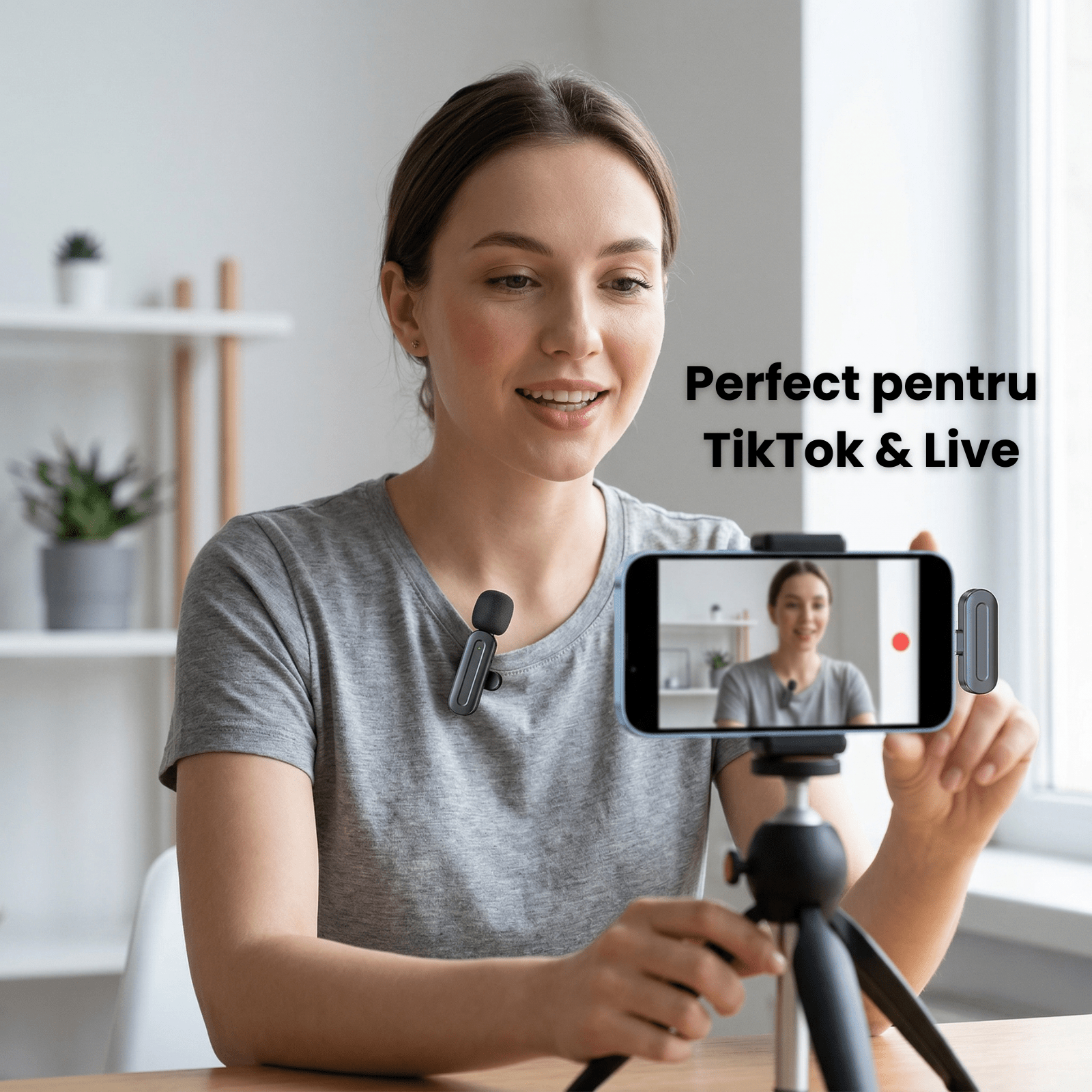 Microfon Lavaliera HASEPE Wireless 2.4G Auto Connect, Microfon Lavaliera Pentru Telefon, Streaming Live Si Interviuri, Microfon Wireless Lavaliera Cu Reducere Zgomot, Microfon Lavaliera Omnidirectiona - HASEPE