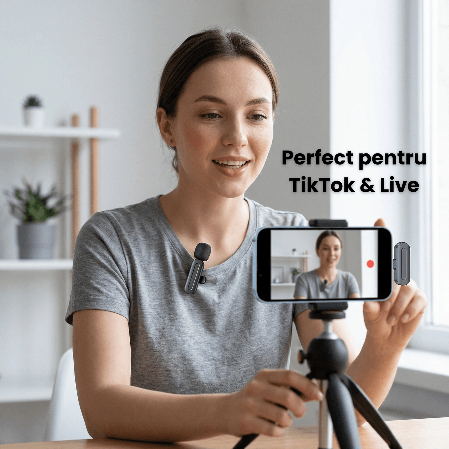 Microfon Lavaliera HASEPE Wireless 2.4G Auto Connect, Microfon Lavaliera Pentru Telefon, Streaming Live Si Interviuri, Microfon Wireless Lavaliera Cu Reducere Zgomot, Microfon Lavaliera Omnidirectiona - HASEPE