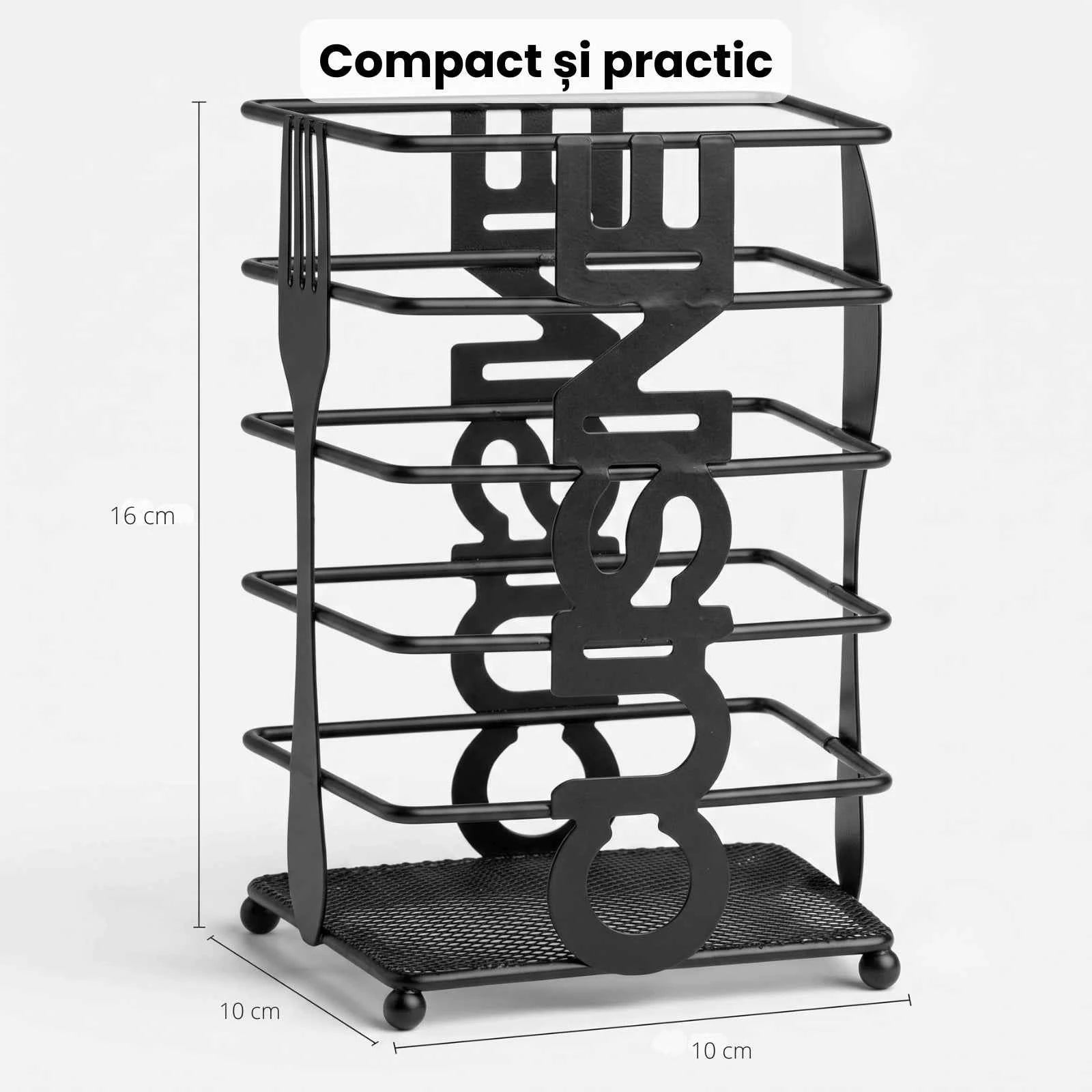 Suport Tacamuri HASEPE® Metalic Negru Pentru Scurgere Tacamuri, 10x10x16 cm