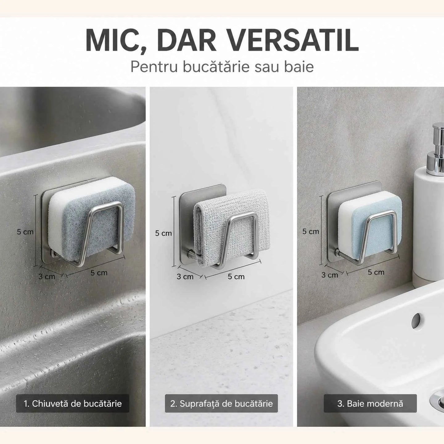 Suport Baie HASEPE® Autocolant Multifunctional din Otel Inoxidabil, Suport Burete 5x3x5 cm