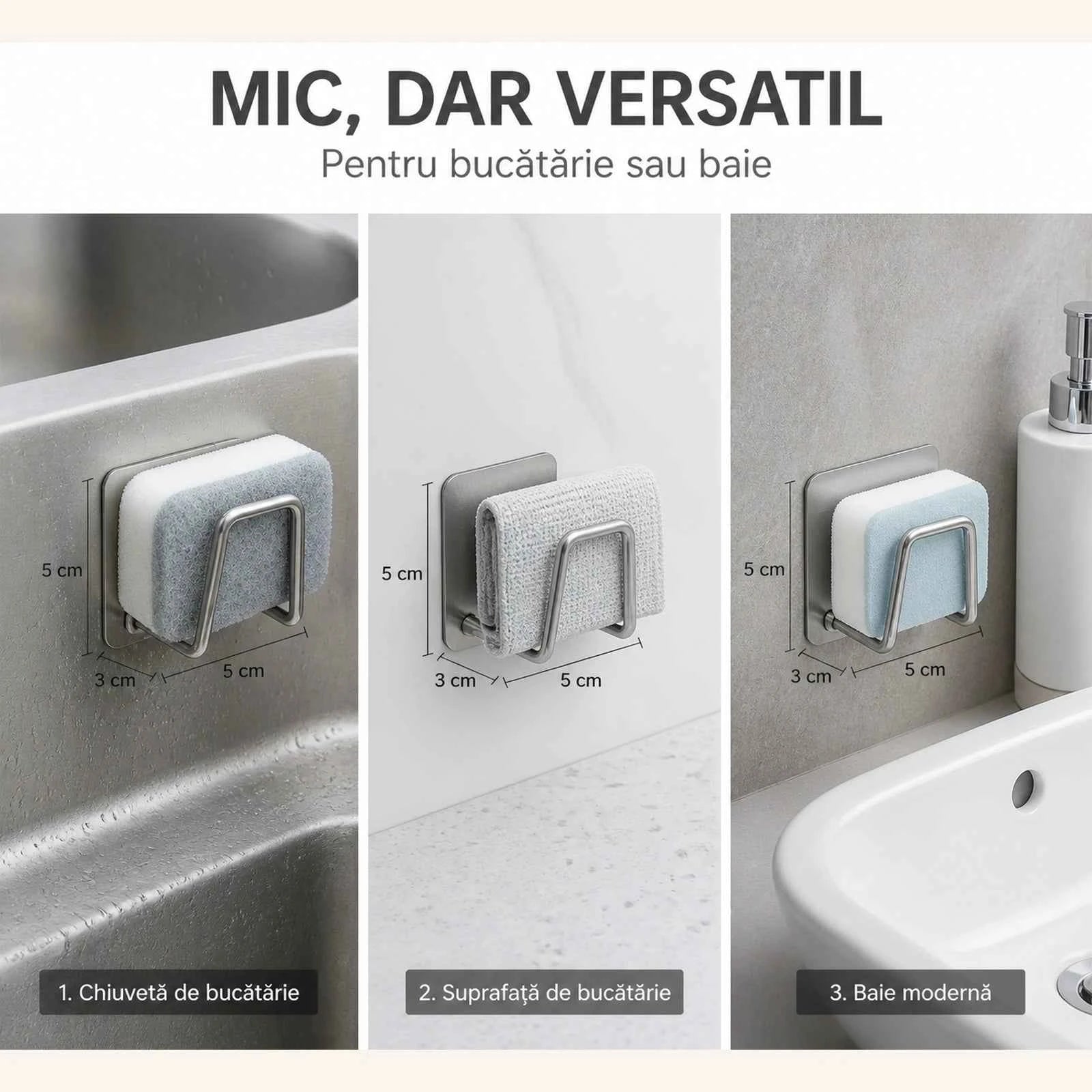 Suport Baie HASEPE® Autocolant Multifunctional din Otel Inoxidabil, Suport Burete 5x3x5 cm