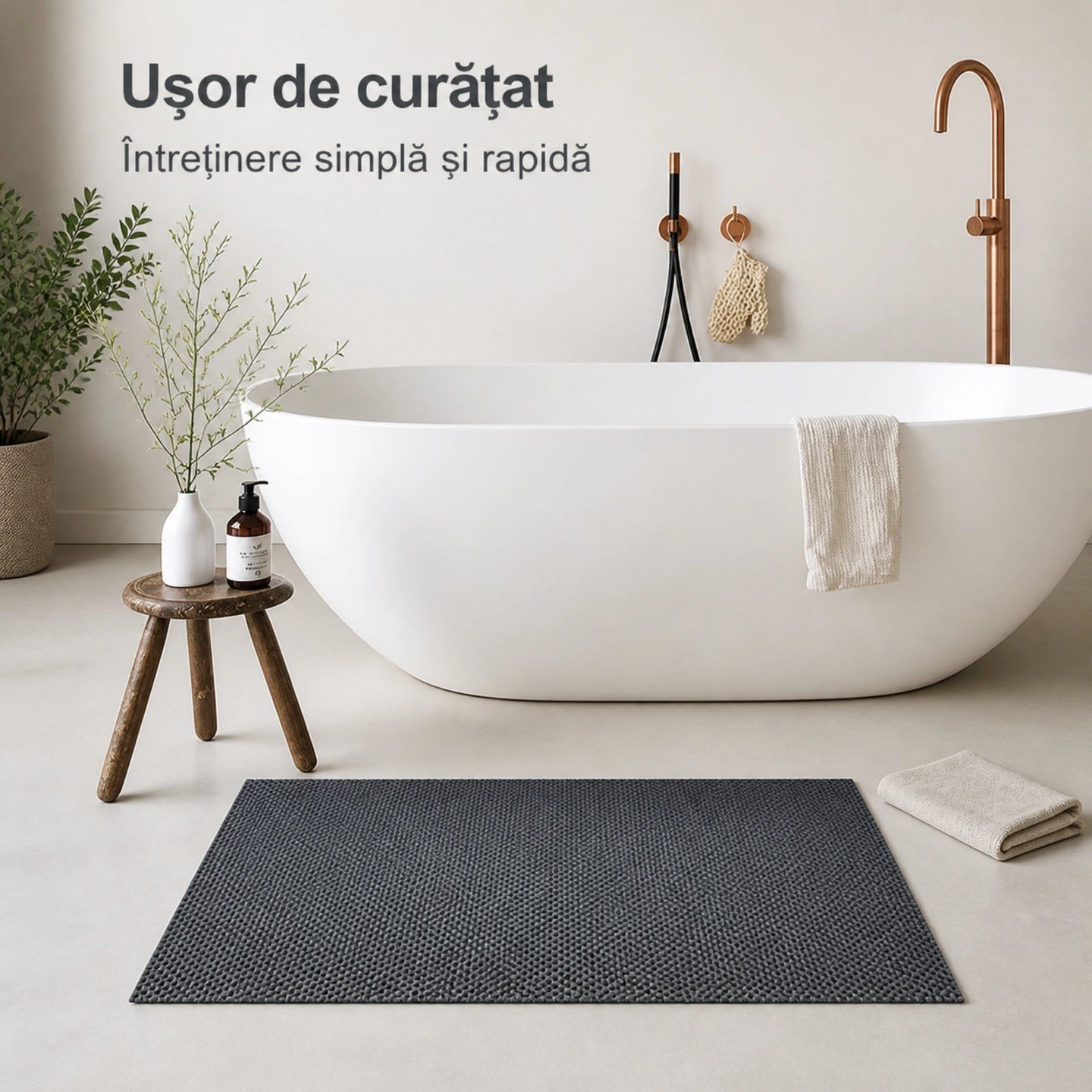 Covoras Baie HASEPE® Antiderapant, Covoras Anti Alunecare Pentru Baie Gri 80x50 cm