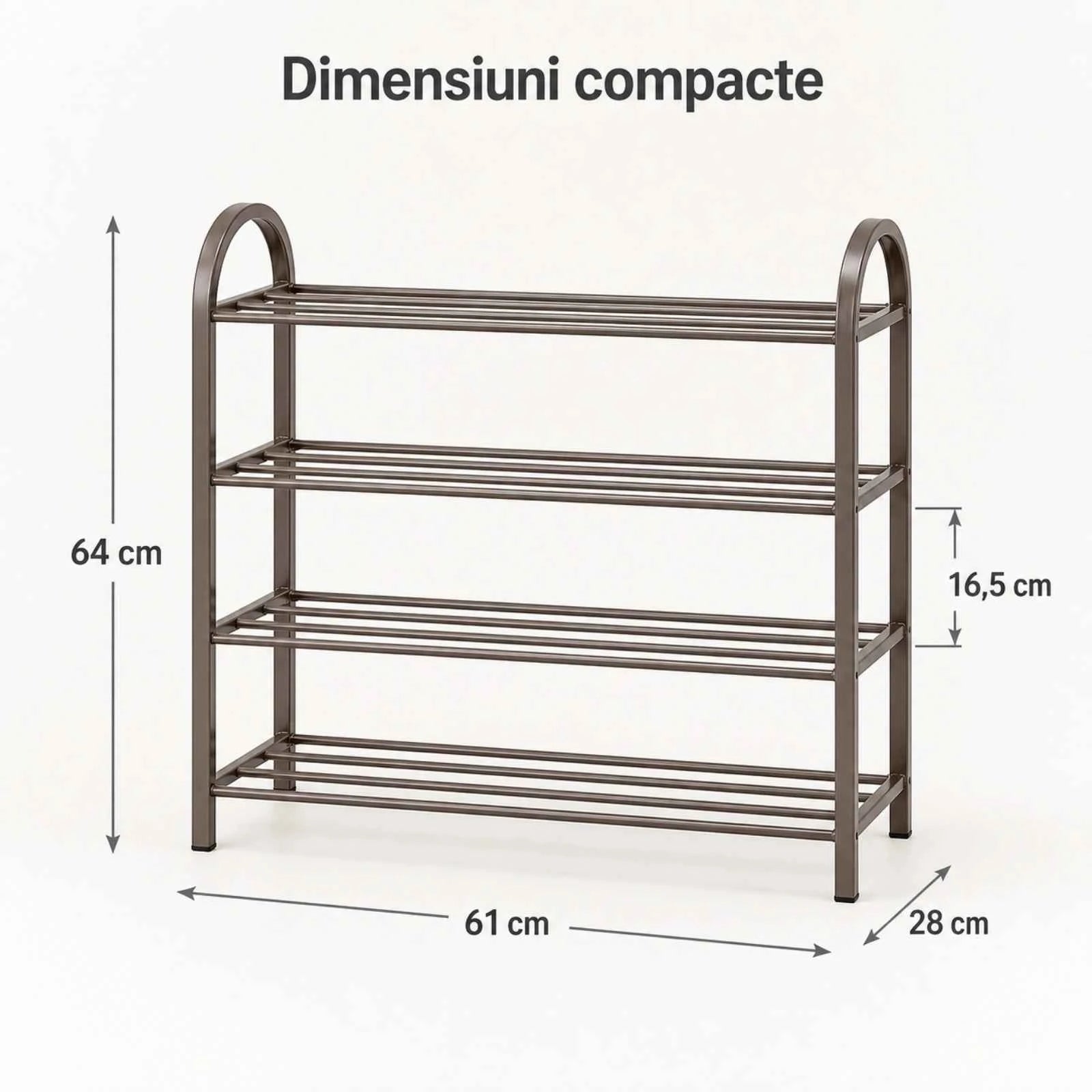 Dulap Pantofi HASEPE® Cu 4 Rafturi Metalice, Organizator Pantofi 61x28x64cm