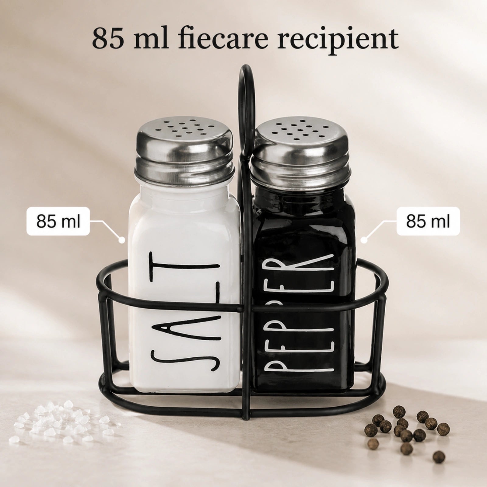 Set Solnita Sare Piper HASEPE® Din Sticla Cu Baza Metalica, Dozator Condimente Elegant 85ml
