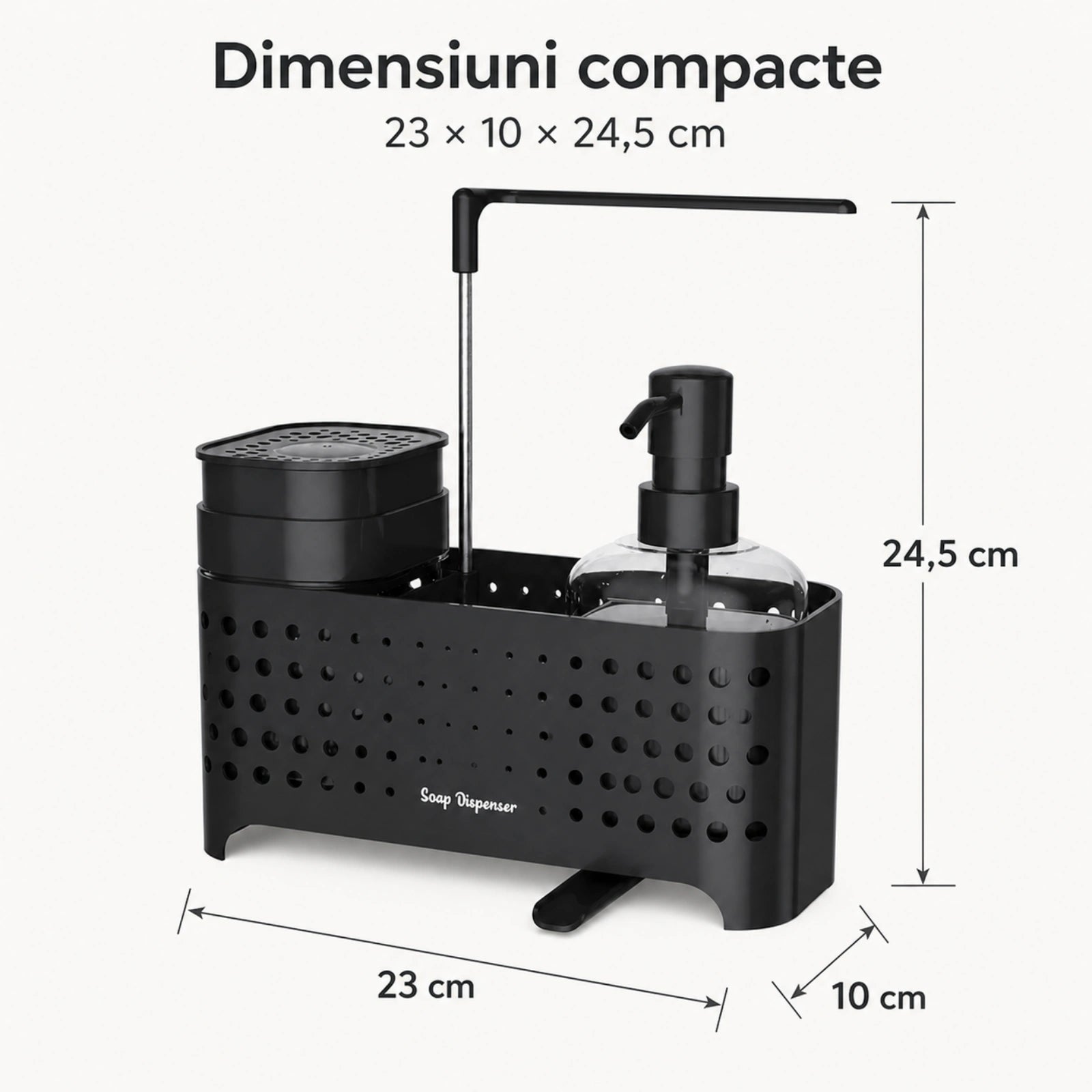 Dozator Sapun HASEPE® pentru Organizare Chiuveta, Dispenser Sapun pentru Detergent si Bureti, 23x10x24,5 cm