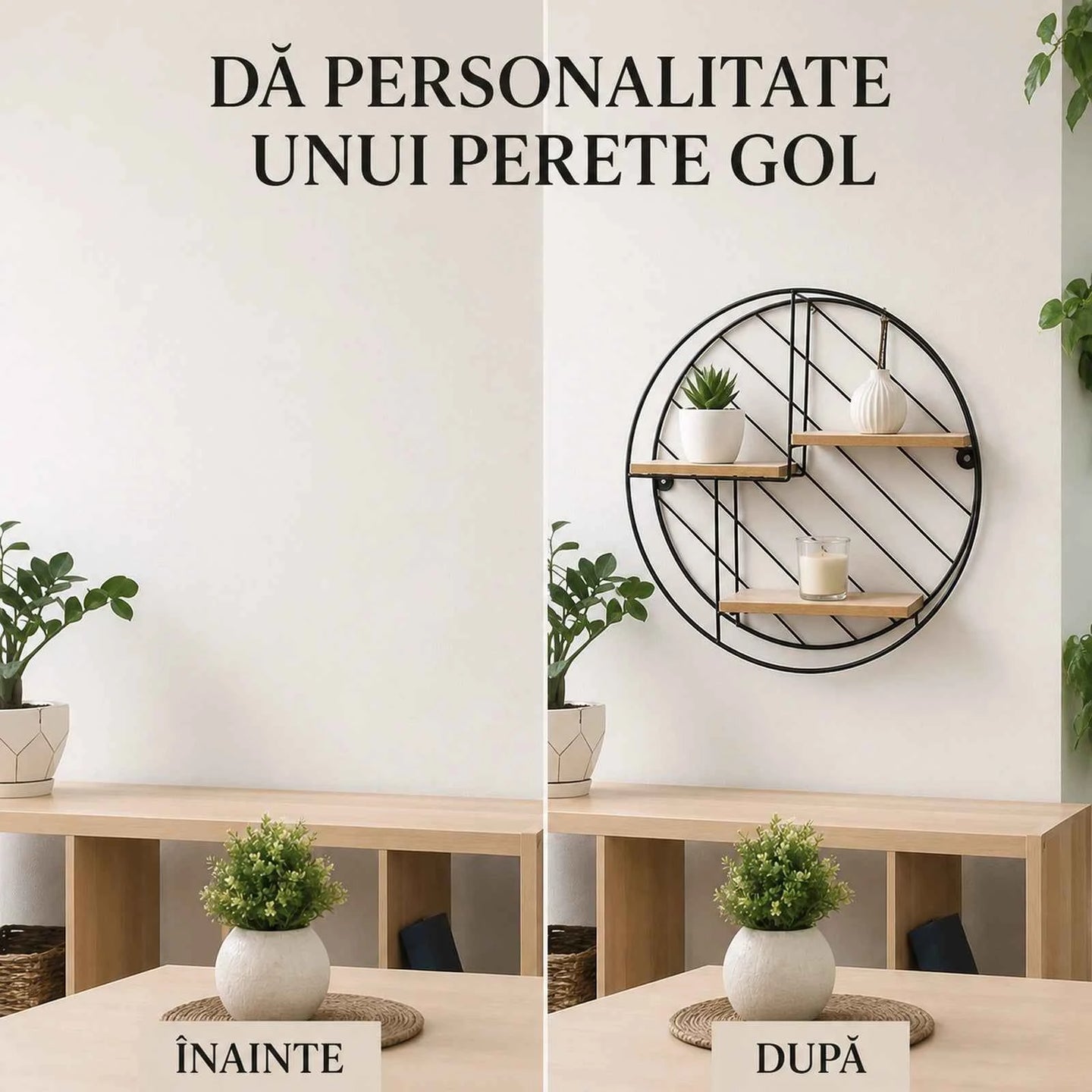 Raft Suspendat HASEPE® Decorativ Rotund, Raft Perete cu 3 Nivele MDF, Etajera Perete Metal si Lemn, Raft Suspendat Ø30x9 cm