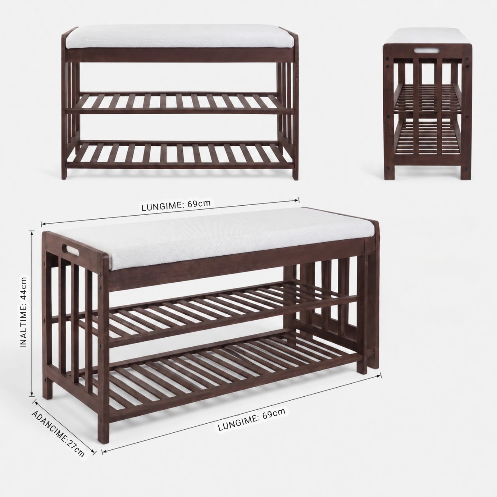 Pantofar HASEPE® Dulap Pantofi Cu Bancheta Din Lemn, Organizator Pantofi Cu 3 Nivele Mari